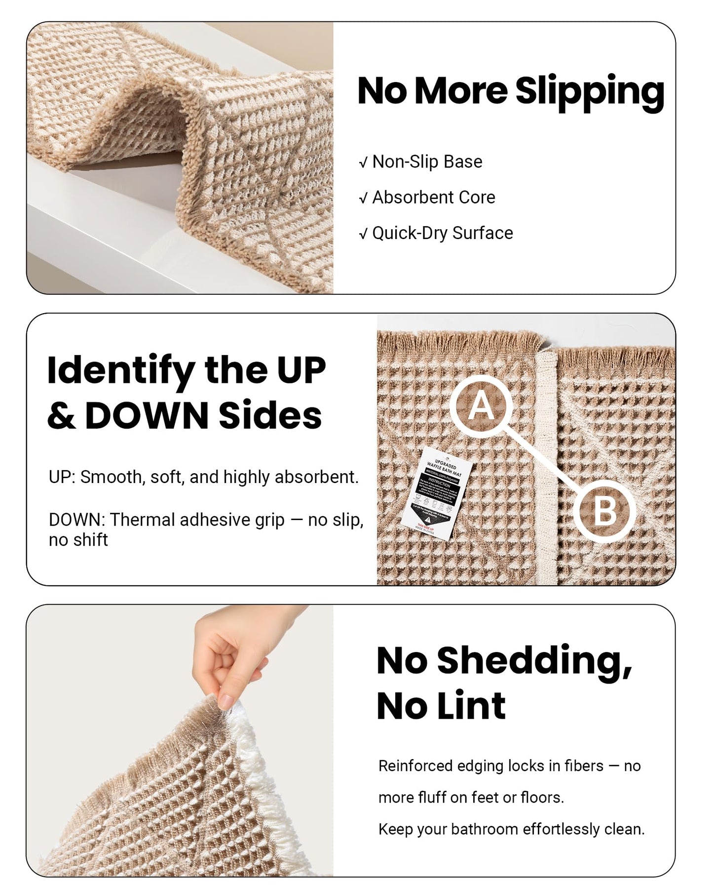 Furicher Waffle Bath Mat Non Slip, Boho Bathroom Mat Set 2 Piece, Ultra Absorbent Bathroom Rug, Brown Bath Mats for Bathroom Decor, Long Washable Bath Mat, Bathroom Runner 20"×47" + 18"×30"