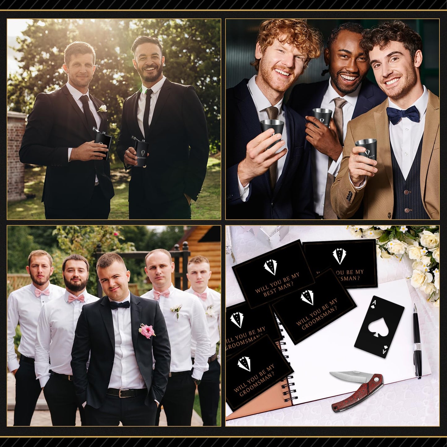 80Pcs Groomsmen Gifts Groomsmen Proposal Box with Flasks Sunglasses PU Leather Toiletry Bag Bottle Opener for Wedding Groomsman Best Man Gift (80, Brown)