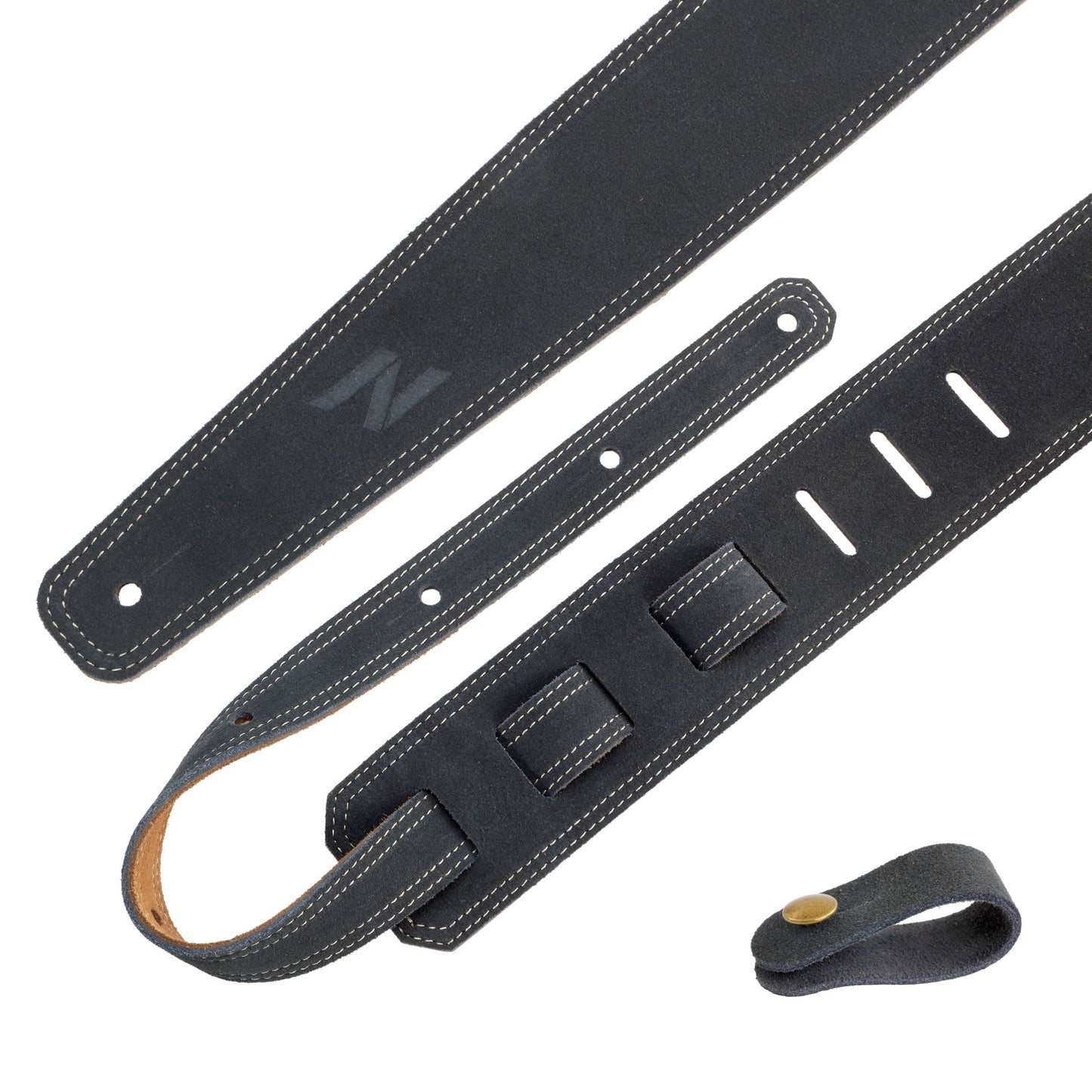 Nefelibata Guitar Strap, 2.5" Wide Bavarian Tumbled Leather Guitar Straps with Foam Padding and Cable Storage Loop, for Kids, Men and Women, for Acoustic, Bass and Electric Guitars（Gray）