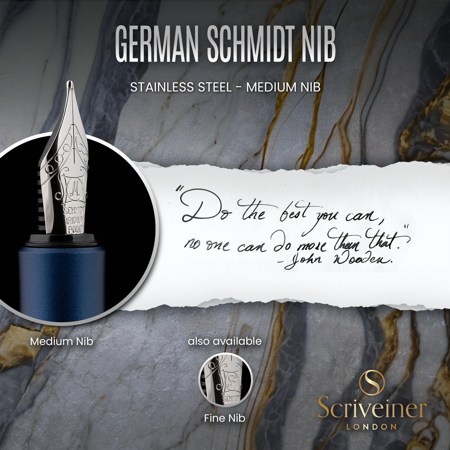 Scriveiner Luxury EDC Fountain Pen (Medium), Stunning Matt Blue Pocket Pen, Chrome Finish, Schmidt German Nib, Converter, Best Writing Pen Gift Set for Men & Women, Nice Fancy Office Designer Pen