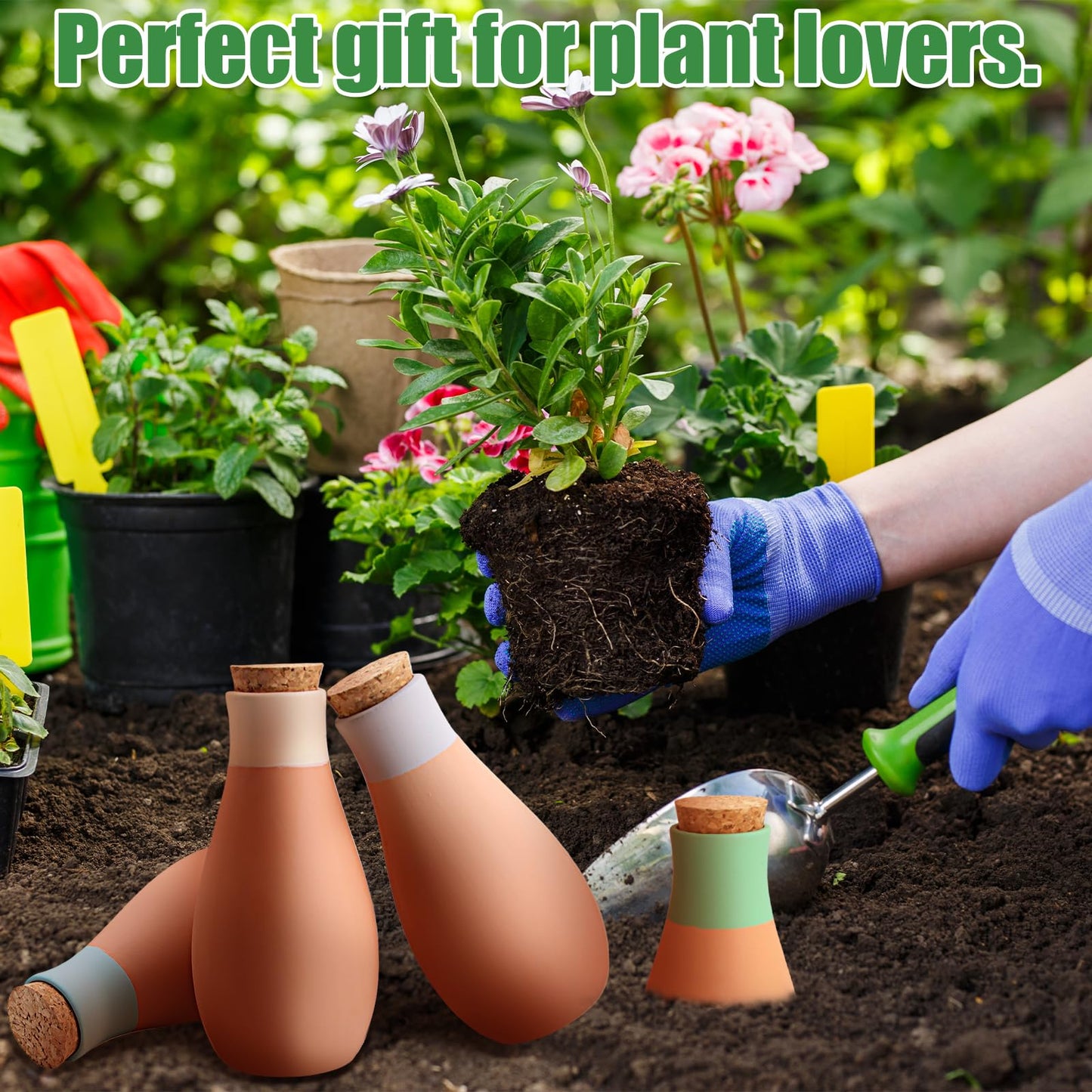 4 Pack Terracotta Watering Spikes, Ollas Self Watering Globes, Slow Release Self Watering Planter Insert, Plant Watering Globes for Indoor and Outdoor Plants