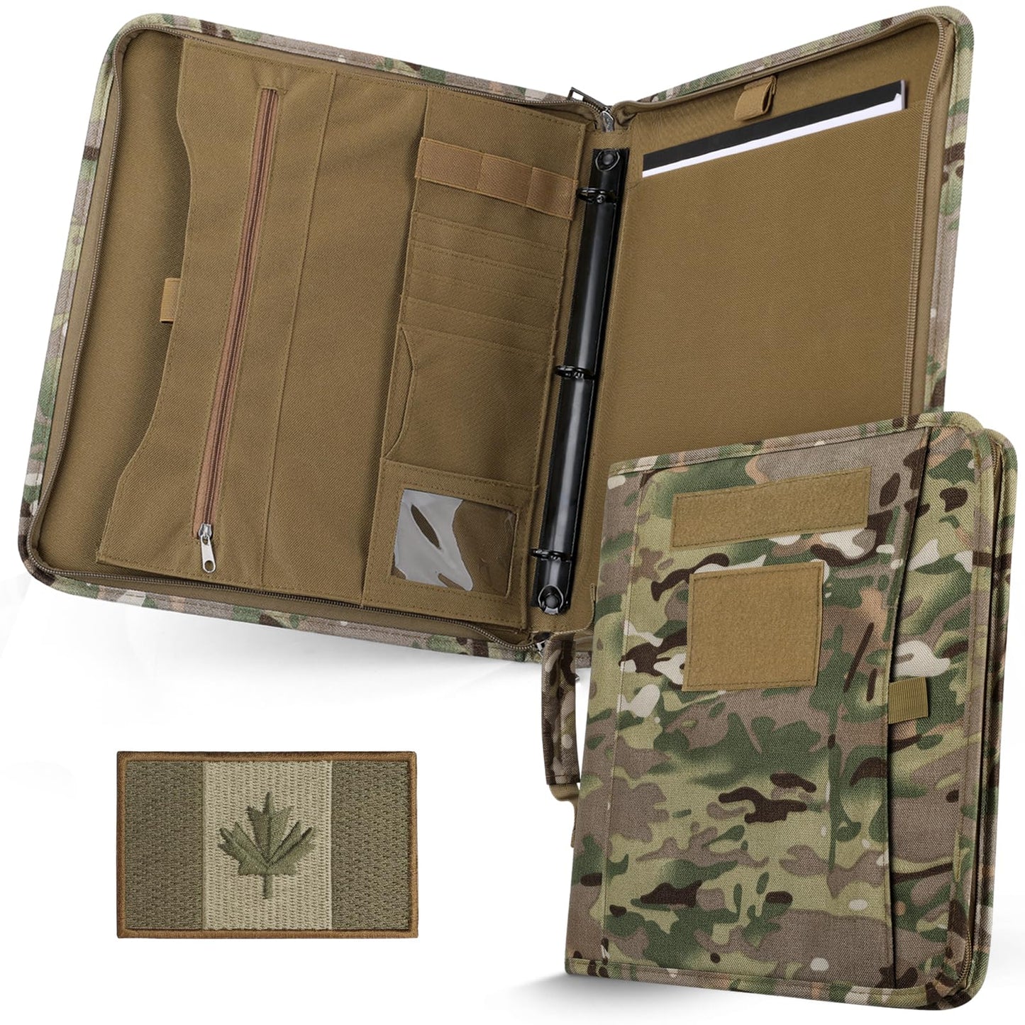 LIVANS Tactical Notebook Portfolio Padfolio Ring Binder with Zipper Army Military Notebook Planner Contains 25 Sheets A4 Letter Paper and Detachable 3-Ring Binder Multi-Storage Handle Bag for Out-work