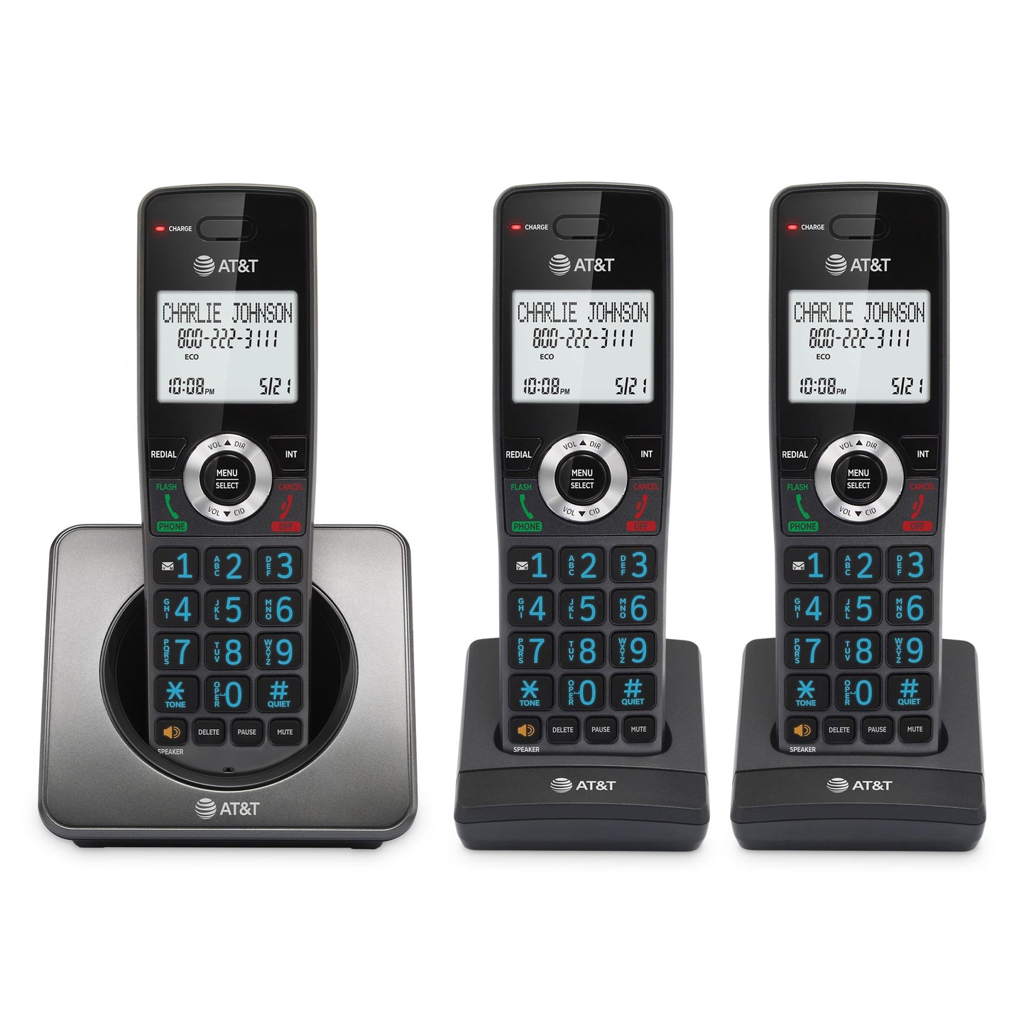 AT&T GL2101-2 DECT 6.0 2-Handset Cordless Home Phone with Call Block, Caller ID, Full-Duplex Handset Speakerphone, 2" White Backlit Display, Lighted Keypad (Graphite & Black)