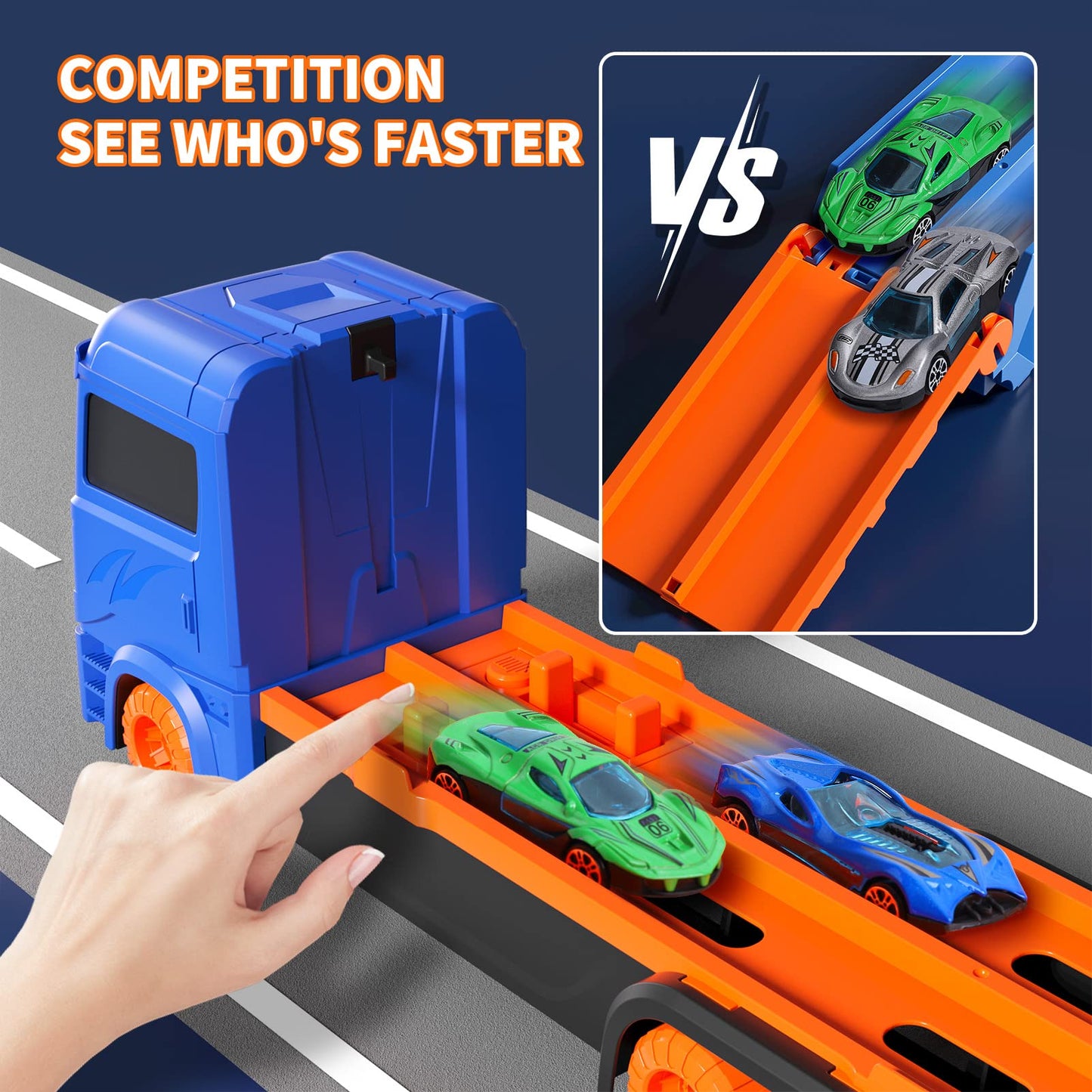 Toddler Toys for 3 4 5 6 Years Old Boys, Die-Cast Transport Truck Car Toys 61-Inch Race Track for Boys Kids, Toddler Car Toys Set for Kids Boy Girls