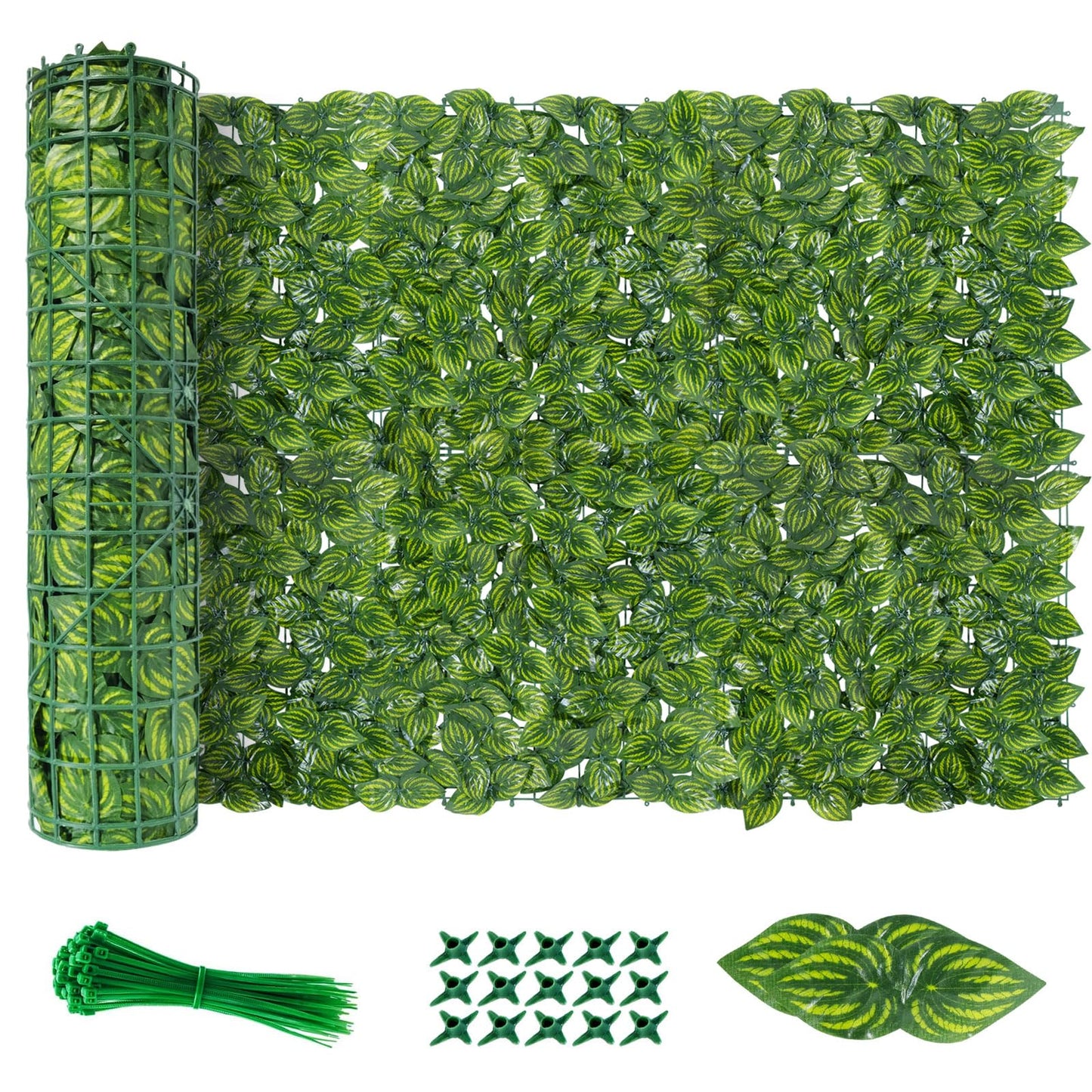 Artificial Ivy Privacy Fence Screen 40x120in, Artificial Faux Ivy Hedge for Garden and Balcony, Faux Leaves Privacy Fence with 100PCS Zip Ties and Replacement Leaves,Nail