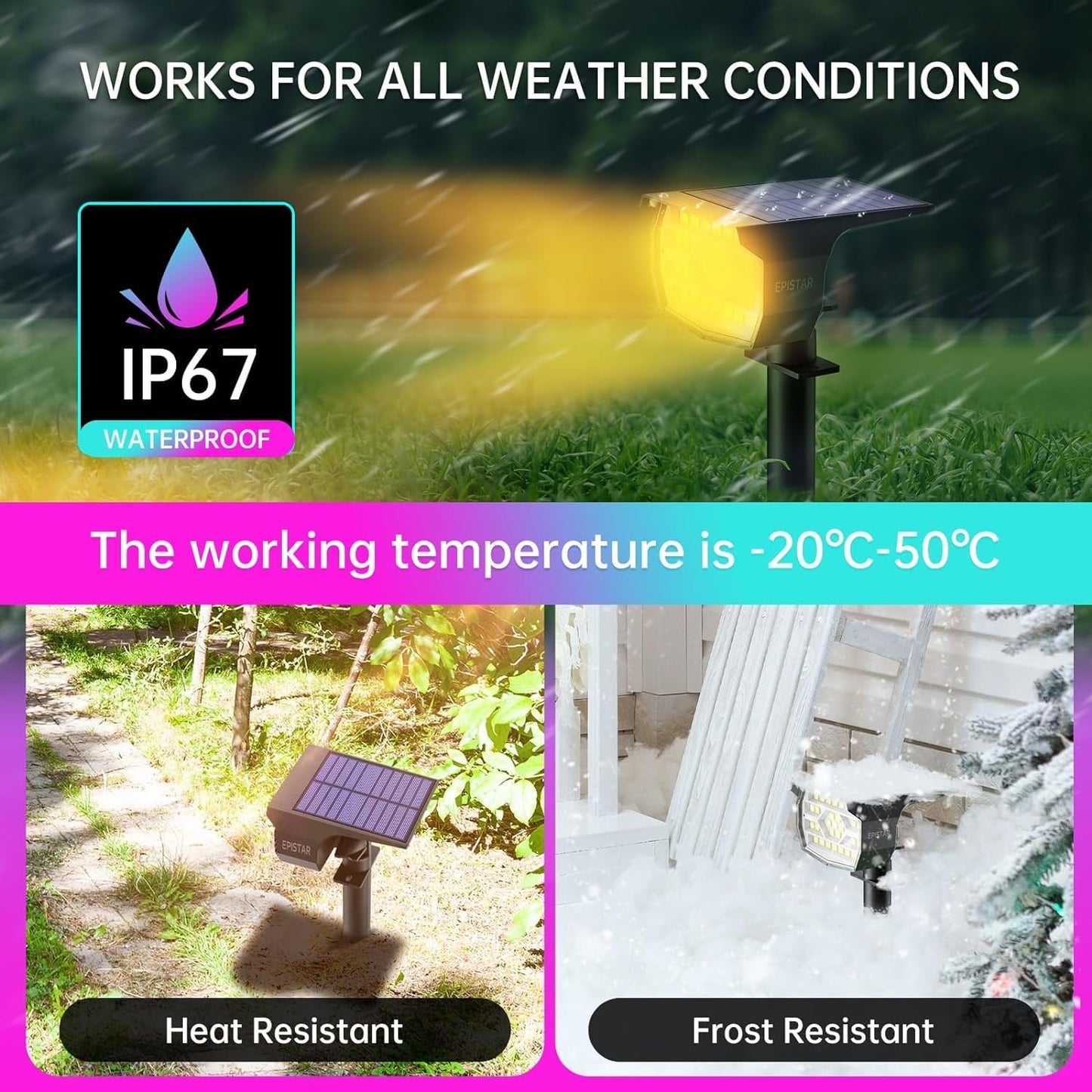 Xmart Solar Garden Lights Outdoor Waterproof IP68 RGB Color Changing 7 Lighting Modes Solar Landscape Spotlight Powered Yard Spot Driveway Auto ON/Off Solar Light for Christmas Outside Walkway（2 Pack）