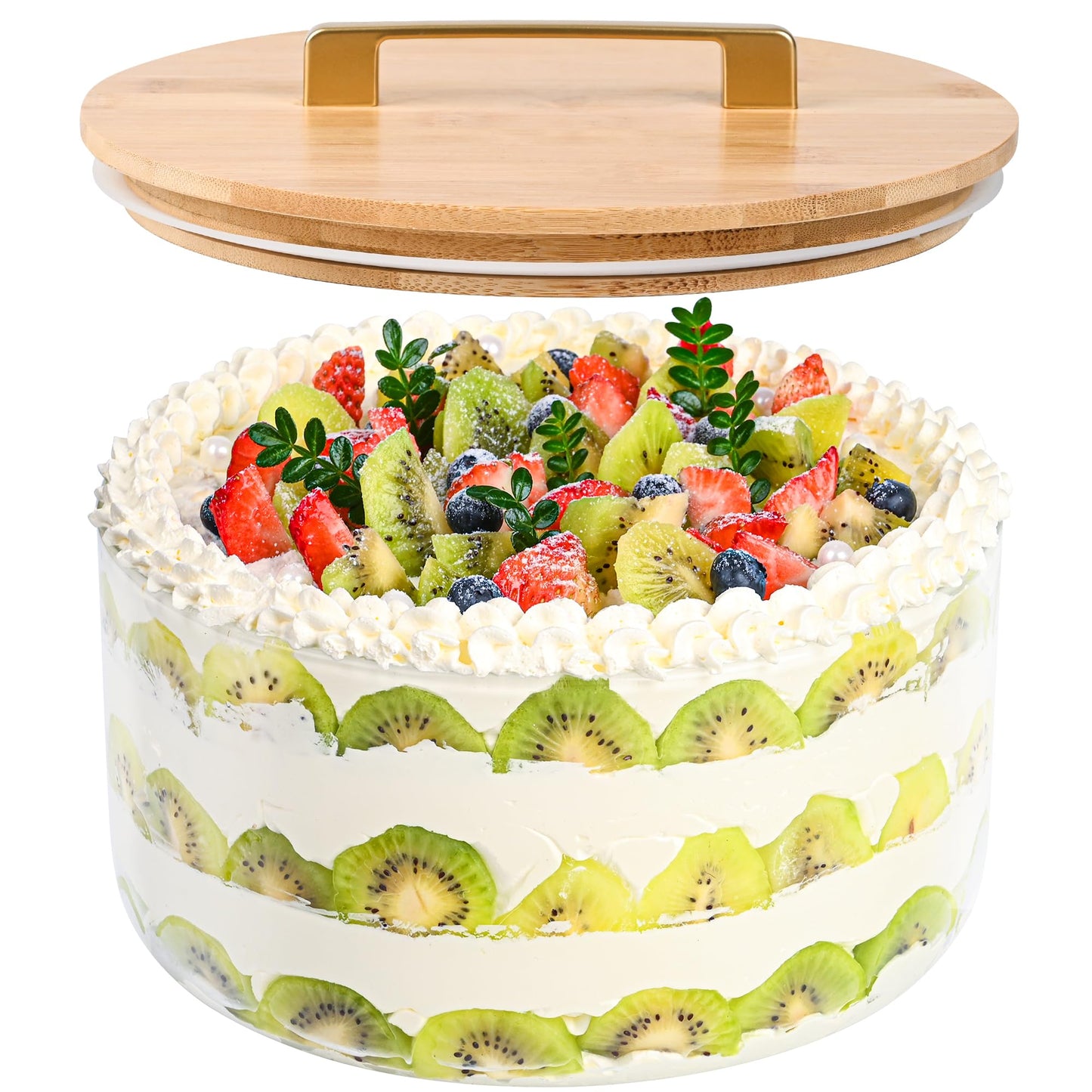 Soumeclu Glass Trifle Bowl with Airtight Lid, 155oz Large Salad Bowl, Glass Serving Bowl for Popcorn, Cake, Salad, Fruit, Baking, Dessert and Party Diy, BPA Free, Oven, Dishwasher Safe