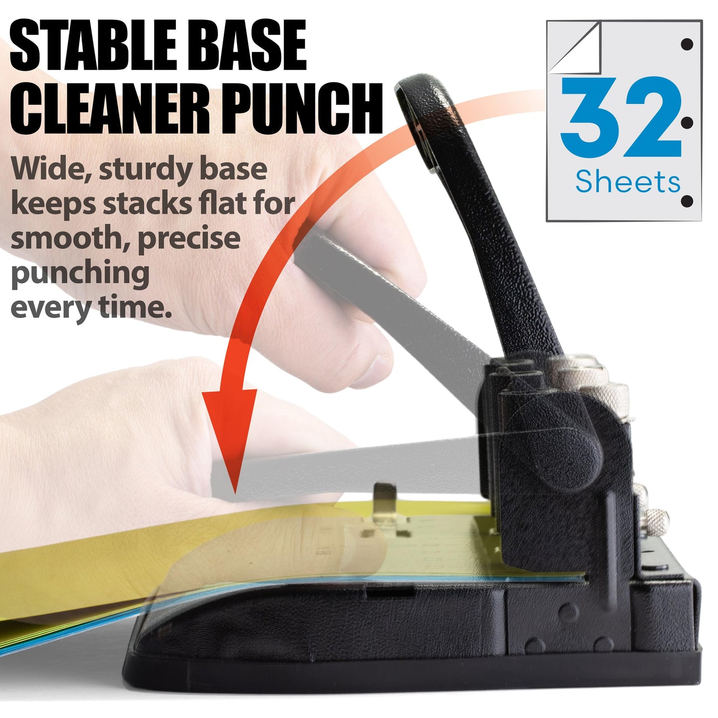 Officemate Heavy Duty Adjustable 2-3 Hole Punch with Lever Handle, 32-Sheet Capacity, Black (90078)