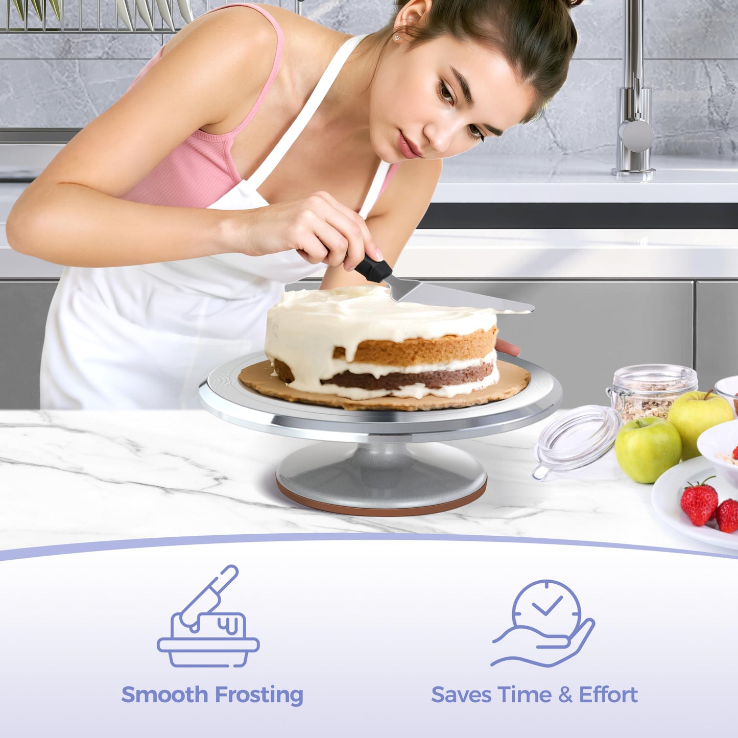 Cake Turntable, Ohuhu Premium Aluminium 12''Cake Stand with Anti-Slip Base - BPA-Free, Smooth Rotation for Cake Decorating, Valentine's Day Gift for Her, Baker, Mom