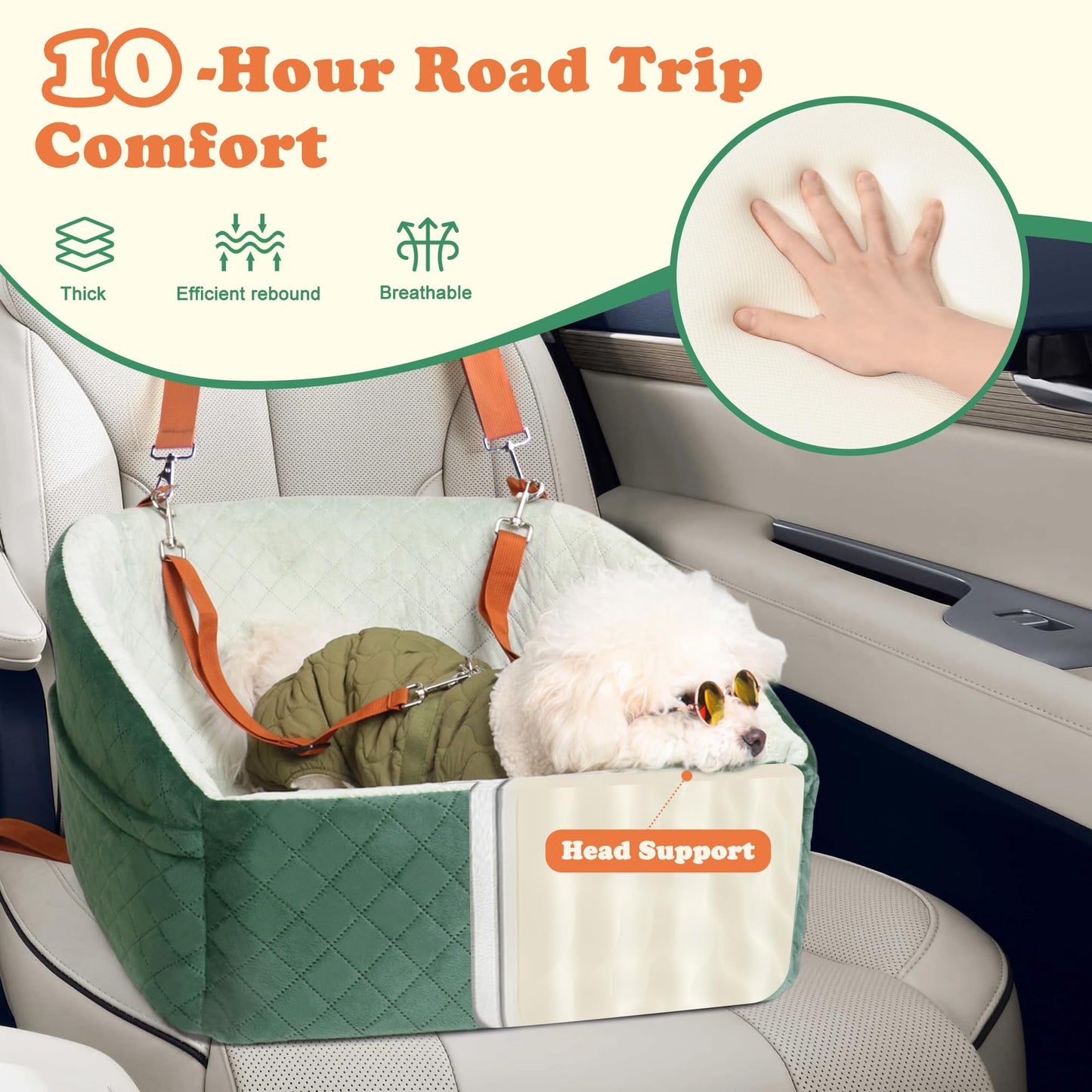 iPetba Dog Car Seat for Small & Medium Dogs - Crash-Protective, Non-Slip, Protects Car Interior, Detachable & Washable