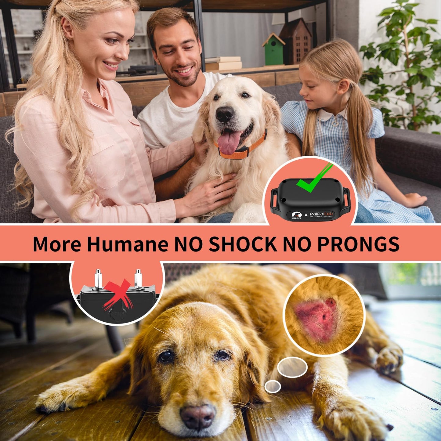 PaiPaitek No Shock Dog Training Collar for 2 Dogs – 3300ft Remote, Waterproof Vibration Collar for 2 Dogs, Humane Vibration & Beep, 5-120 lbs