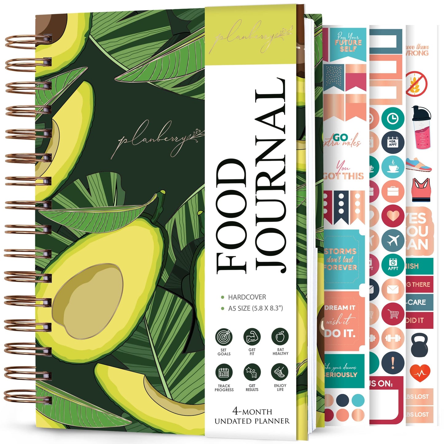 PLANBERRY Food Journal Premium – Nutrition Planner with Diet & Calorie Tracker – Wellness Diary for Tracking Meals & Exercise – Weight loss Journal - 6.3x8.5″ Hardcover (Avocado Green)