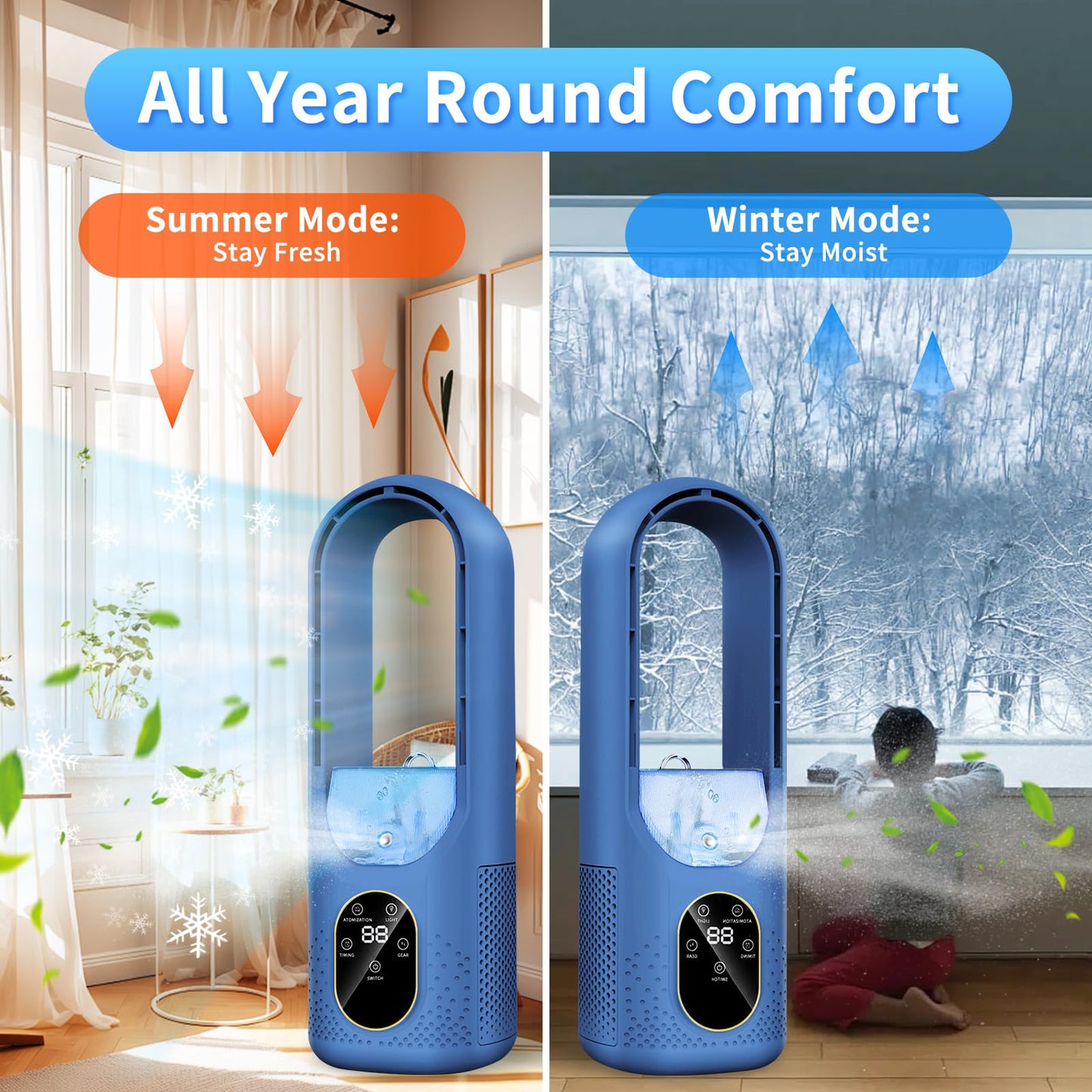 Mini Air Cooler - 3 in 1 Air Conditioner with Water Tank Touch Control - 3 Modes Portable Evaporative Air Cooler - AC Cooler Mist 6H Timer&6 Speeds - Quiet Small Swamp Cooler for Room Office Summer