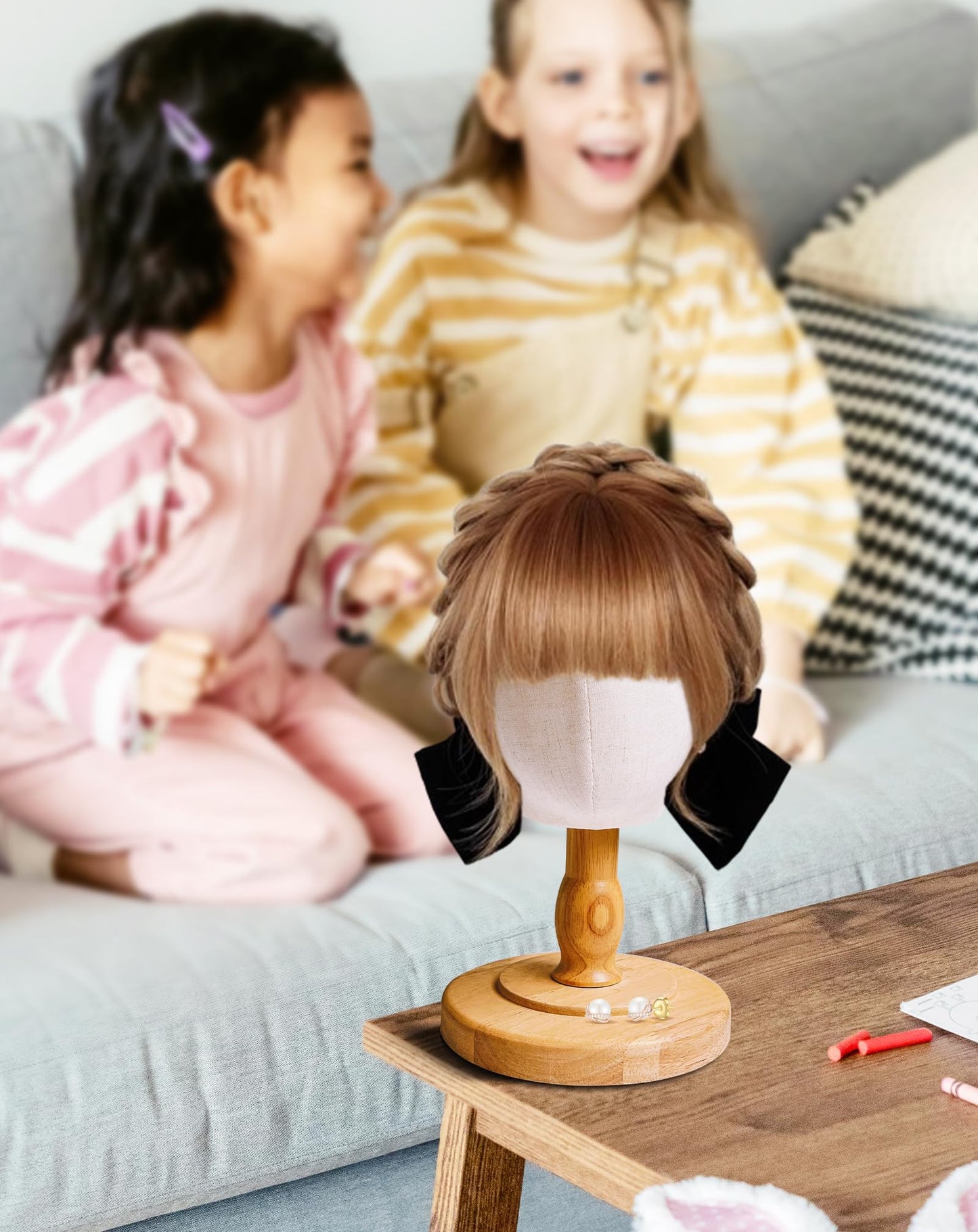 CHADWICK Baby Mannequin Head, Wig Head Stand for Kids, Plastic Model Head for Hats, Wigs, Glasses, Scarves Display, Baby Girl Children Hat Stand, Canvas Block Manikin Head for Home, Salon, Shop