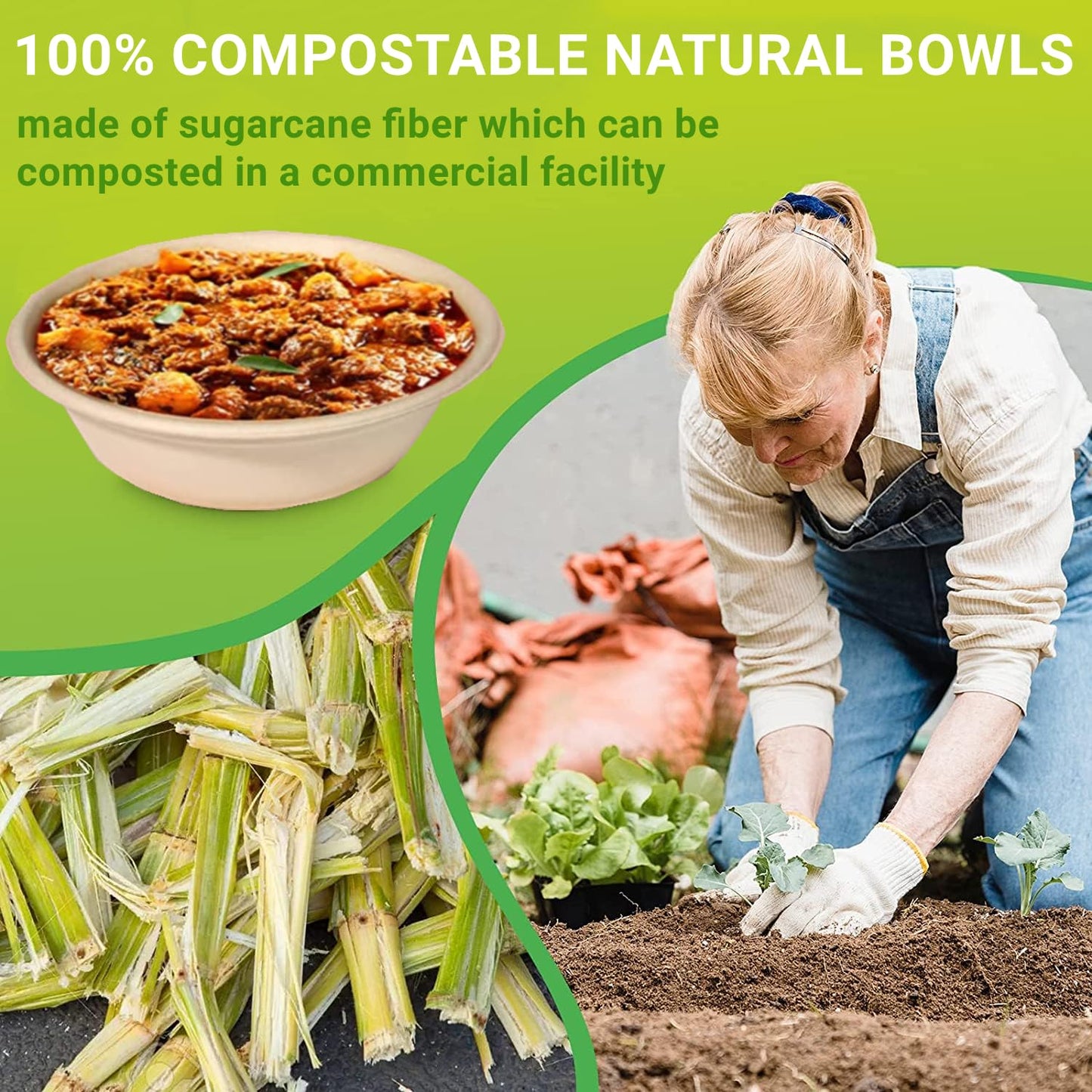 Disposable Paper Bowls 32oz Heavy Duty, 100 Pack Eco-Friendly Compostable Bowls, Party Serving Bowls for Salad, Ice Cream, Dessert and Hot Soup, Biodegradable Bowls Made of Sugarcane (Nature)