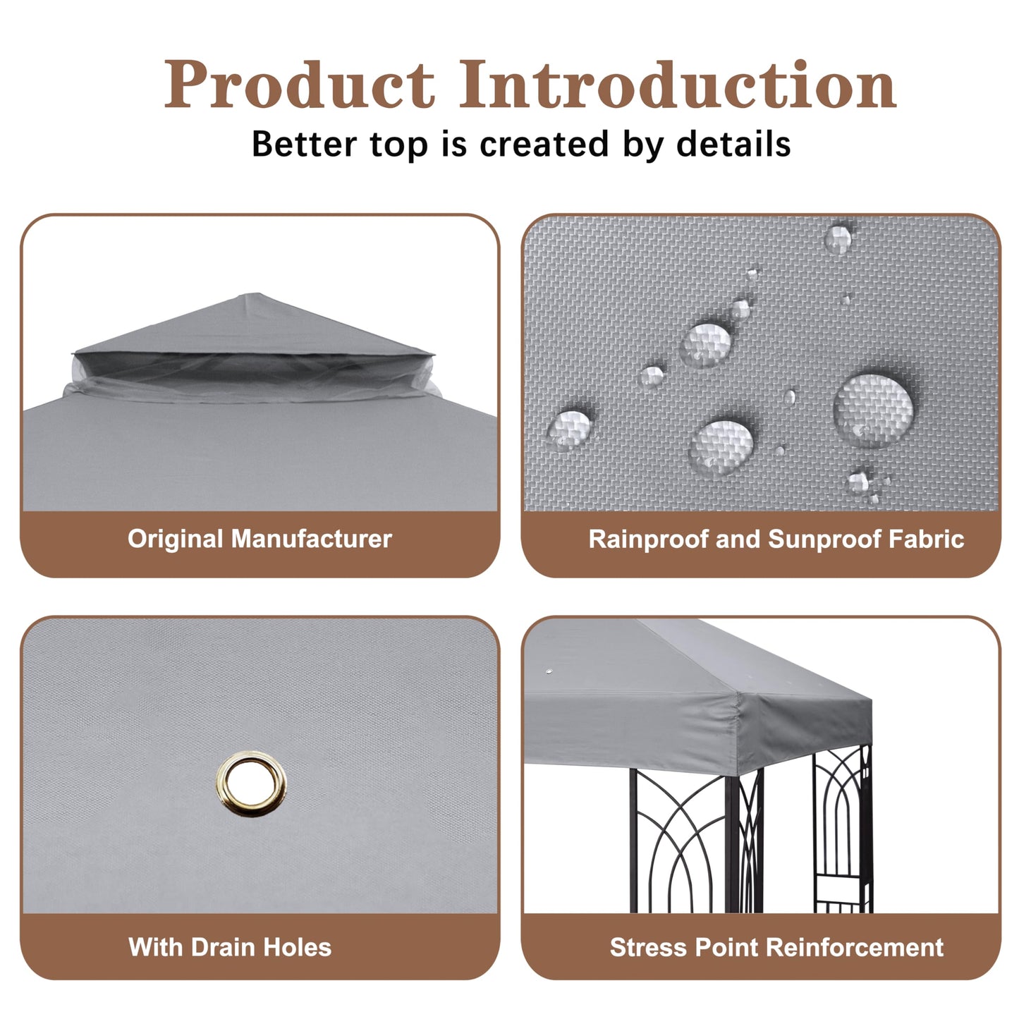 SCOCANOPY 8'x8' Gazebo Top Canopy Replacement Cover Compatible with Canadian Tire Crawford Gazebo, #088-1067-8,Gray