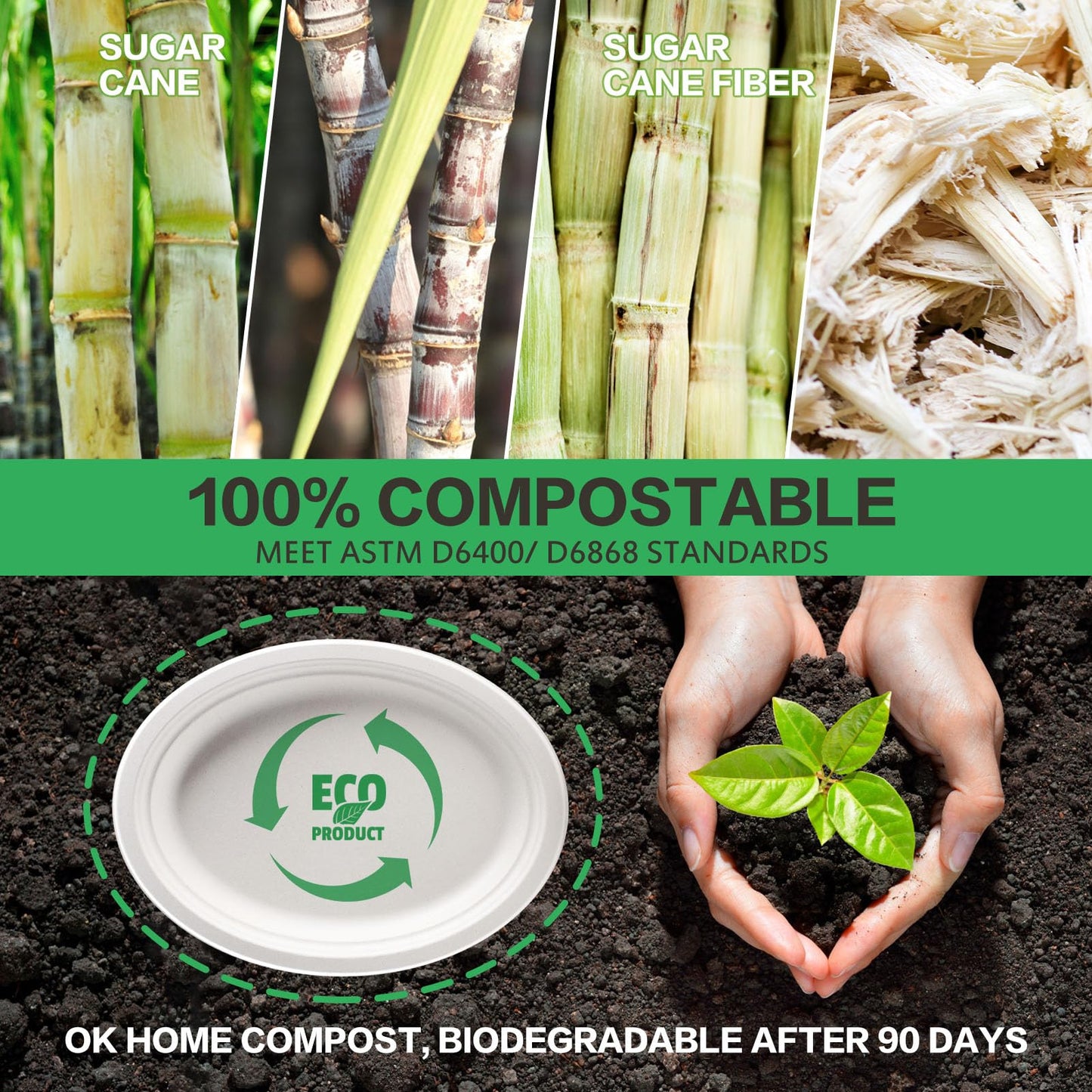 Gezond 100% Compostable Oval Paper Plates 12.5 Inch 50 Pack Large Disposable Heavy-Duty Plates Eco-Friendly Sugarcane Fiber Plates Biodegradable for Party, BBQ and Picnic Whtie