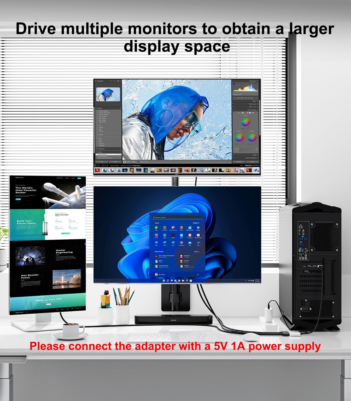 THANDBLE DisplayPort to HDMI Splitter for Multi Monitor Adapter, HDMI Splitter Extended Display 1 in 3 Out MST Hub (4K@60Hz) for Extended or Cloned Display Mode, DP to 3X HDMI Port with PC, NVIDIA AMD