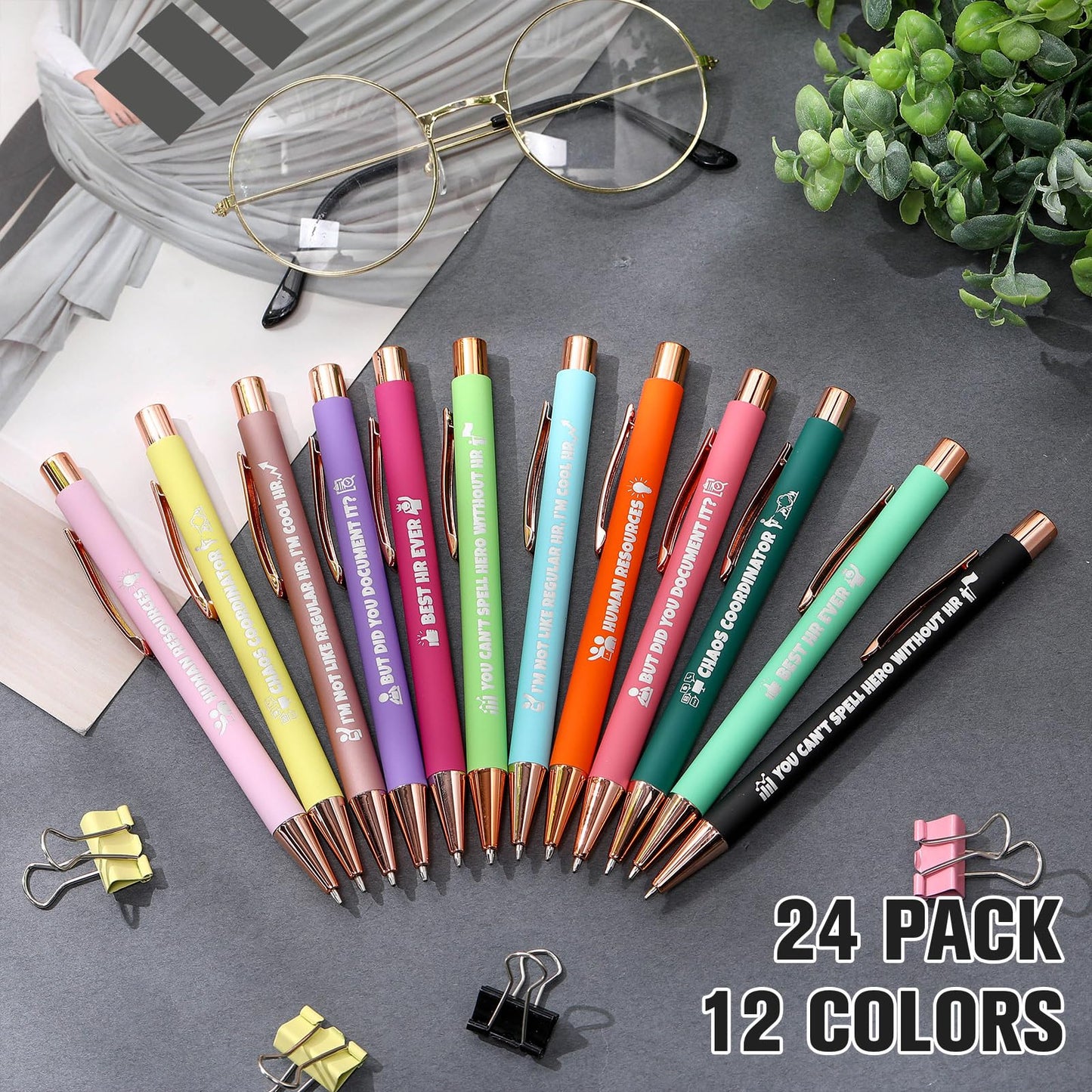 Sinload 24 Pcs Hr Human Resources Gifts for Women Hr Ballpoint Pen Bulk with Quotes, Funny Ballpoint Pens Appreciation Gifts Coworkers Office Christmas Supplies
