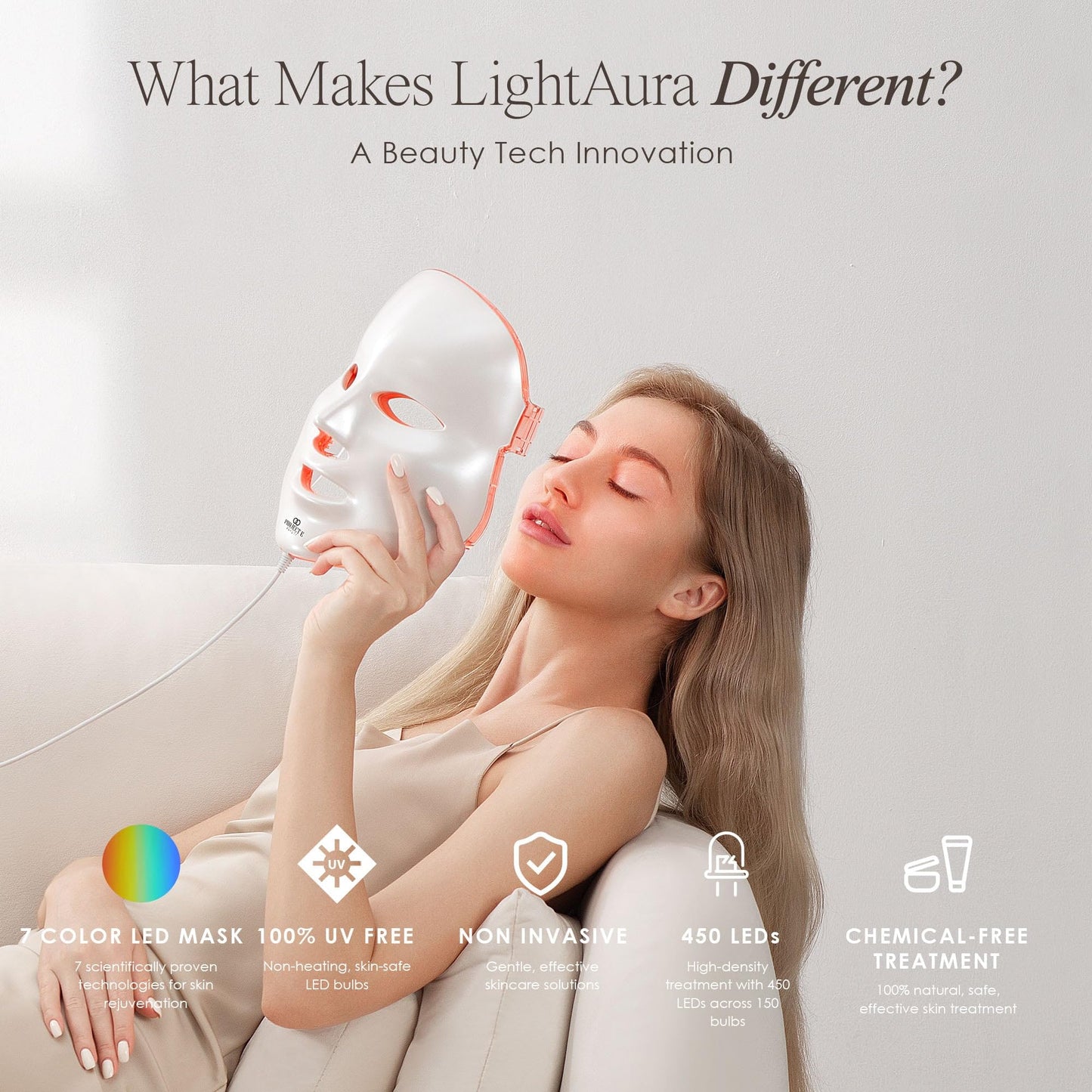 Project E Beauty LightAura LED Light Therapy Mask | Anti-Aging Facial Skincare Routine | Skin Tightening | Calm Inflammation & Sensitive Skin | Reduce Wrinkle | Brightens Skin | Collagen Boost