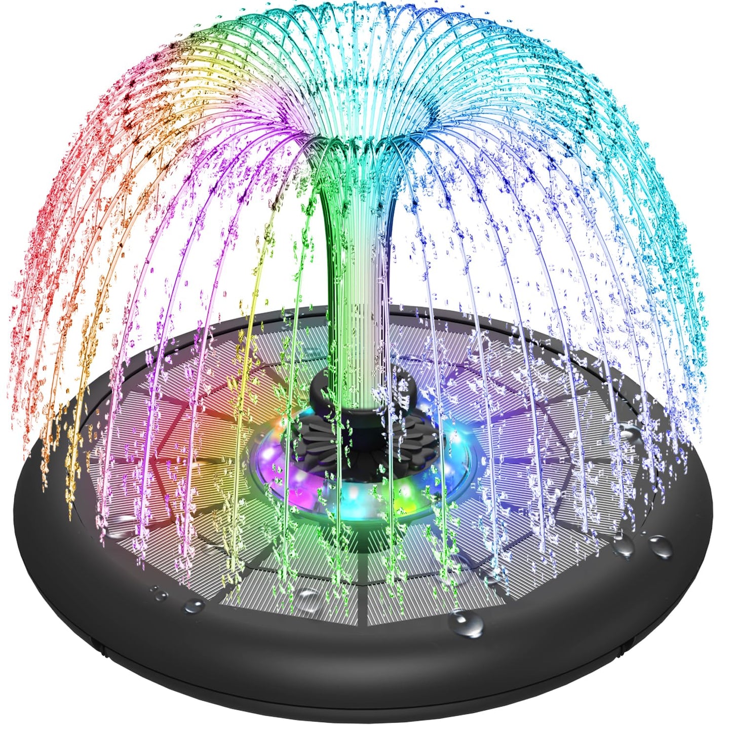 GAIZERL Solar Fountain UFO Style, 2026 Upgrade 5W Glass Solar Panel Bird Bath Fountain with LED Lights, 4000mAh Backup Battery, 7 Nozzles for for Garden, Pond, Pool, Patio Outdoor Water Feature