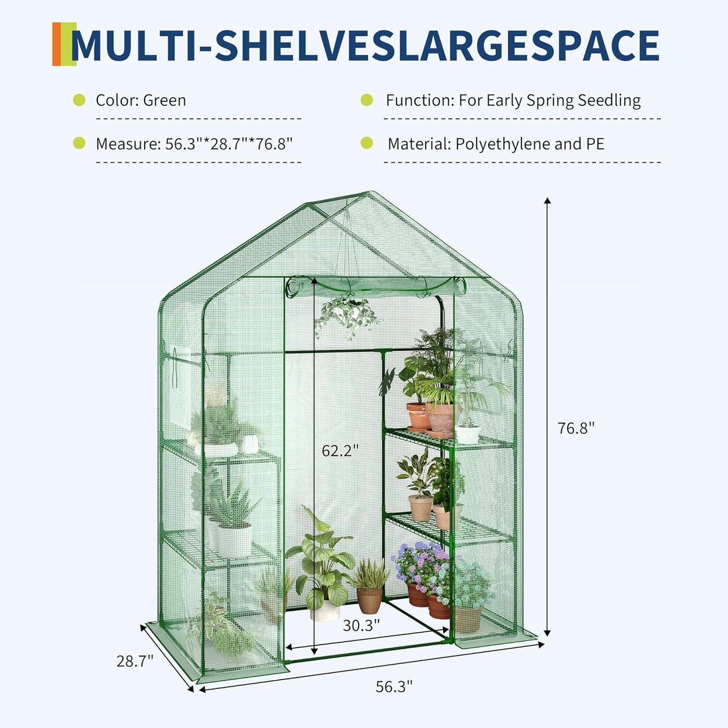 Greenhouses for Outdoors with 4 Wire Shelves, 57 x 29 x 77 in Portable Greenhouse with Thicken PE Cover, Roll-up Zipper Door, Walk-in Green Houses for Seedling Flowers Growing