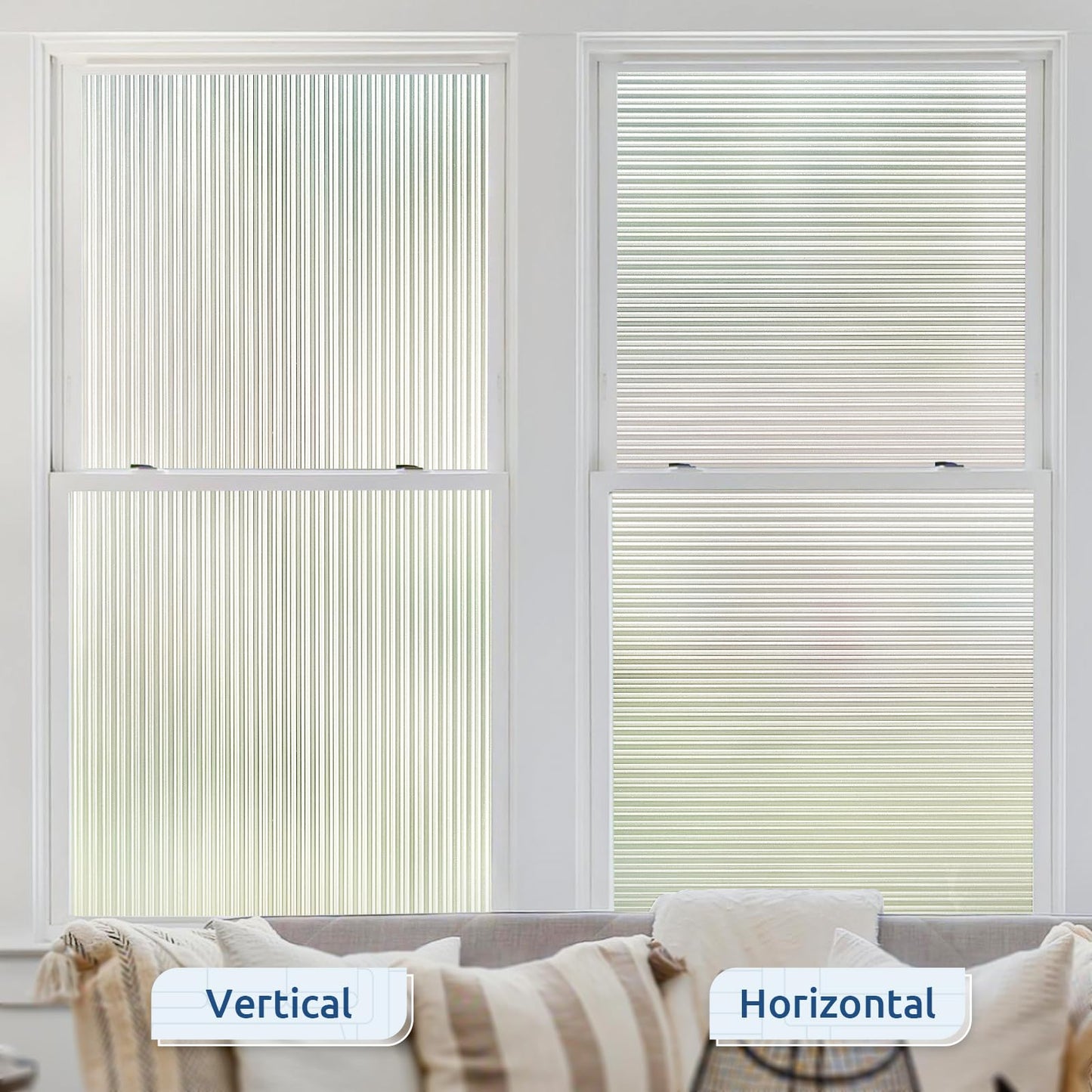 rabbitgoo Reeded Glass Window Privacy Film, Non Adhesive Frosted Glass Window Film, Static Cling, Removable, UV Heat Blocking, Anti-Glare, Decorative for Bathroom Living Room, 60 x 200cm