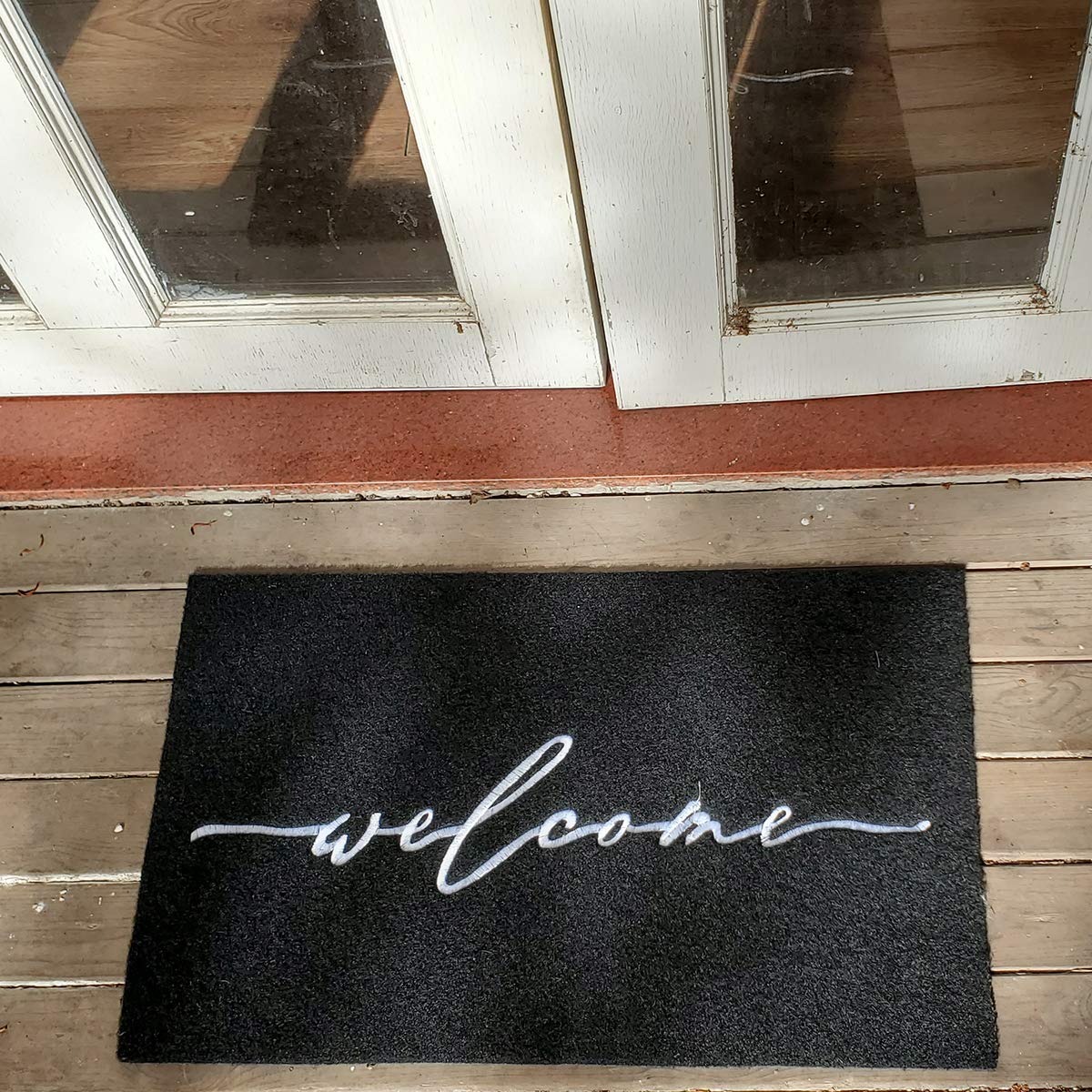 AAZZKANG Welcome Mats for Front Door Large 24"x36" with Durable Non Slip Rubber Backing Ultra Absorb Mud Easy to Clean Entry Door Mat for Indoor High Traffic Areas Outdoor Doormat Black