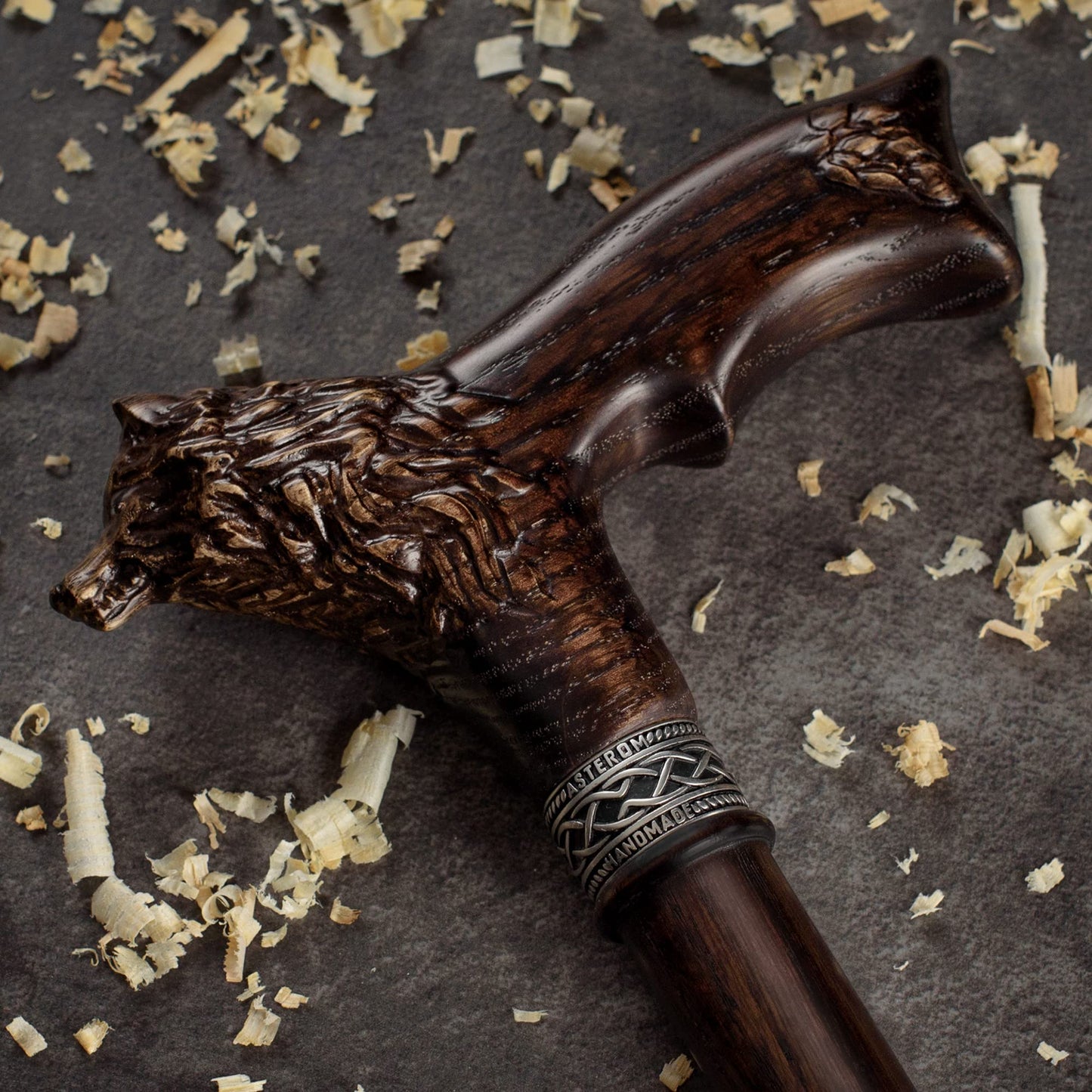 Cool Carved Walking Cane for Men and Women - Wolf Fenrir - Stylish Men's Wood Cane - Unique Walking Stick