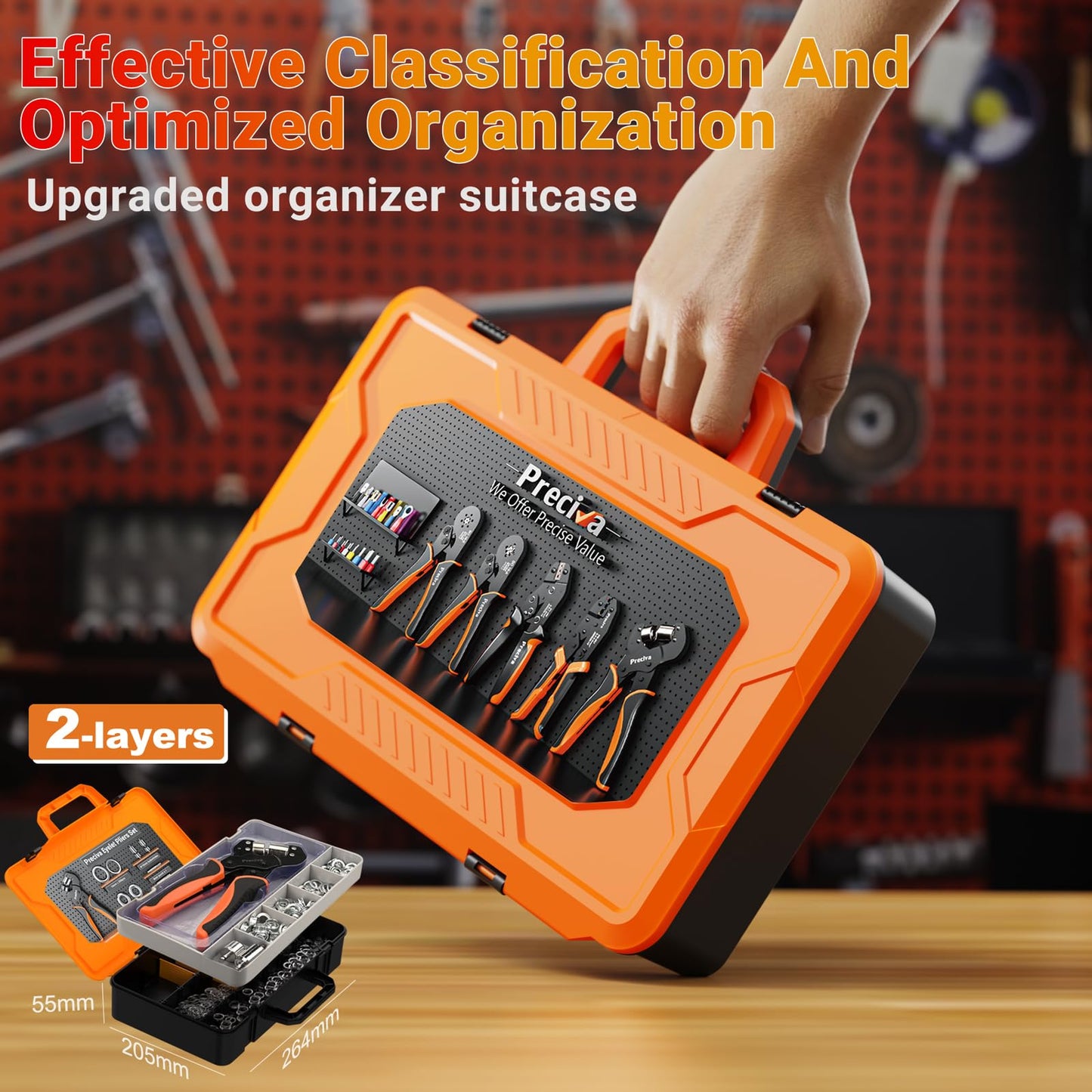 Preciva Grommet Tool Kit, Interchangeable Double Head Handheld Grommet Eyelet Plier Set for Advertising Poster, Banner, Portable Manual Puncher with 400pcs Silver Grommets (1/4 and 3/8 size with case)