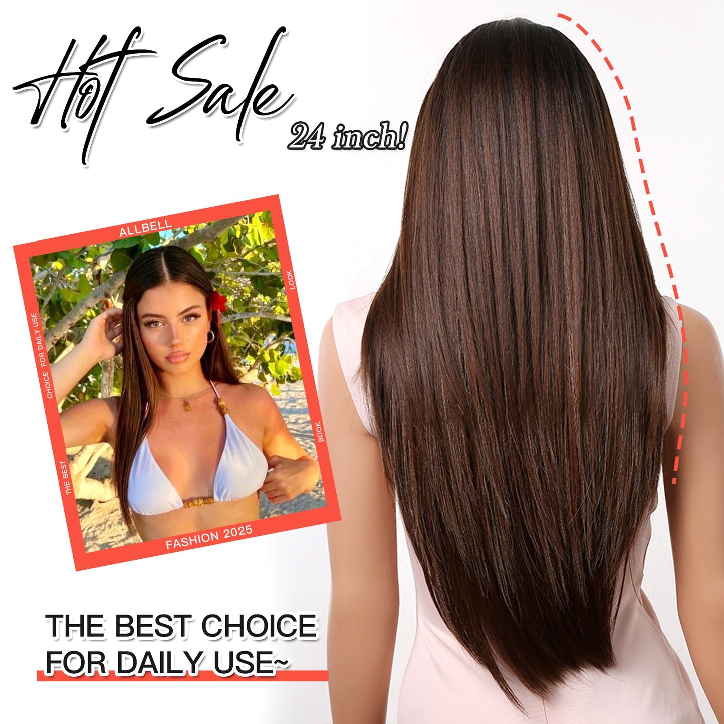 Brown Wigs for Women Long Straight Layered Natural Hair Wig with Dark Brown Roots Middle Part Synthetic Wig