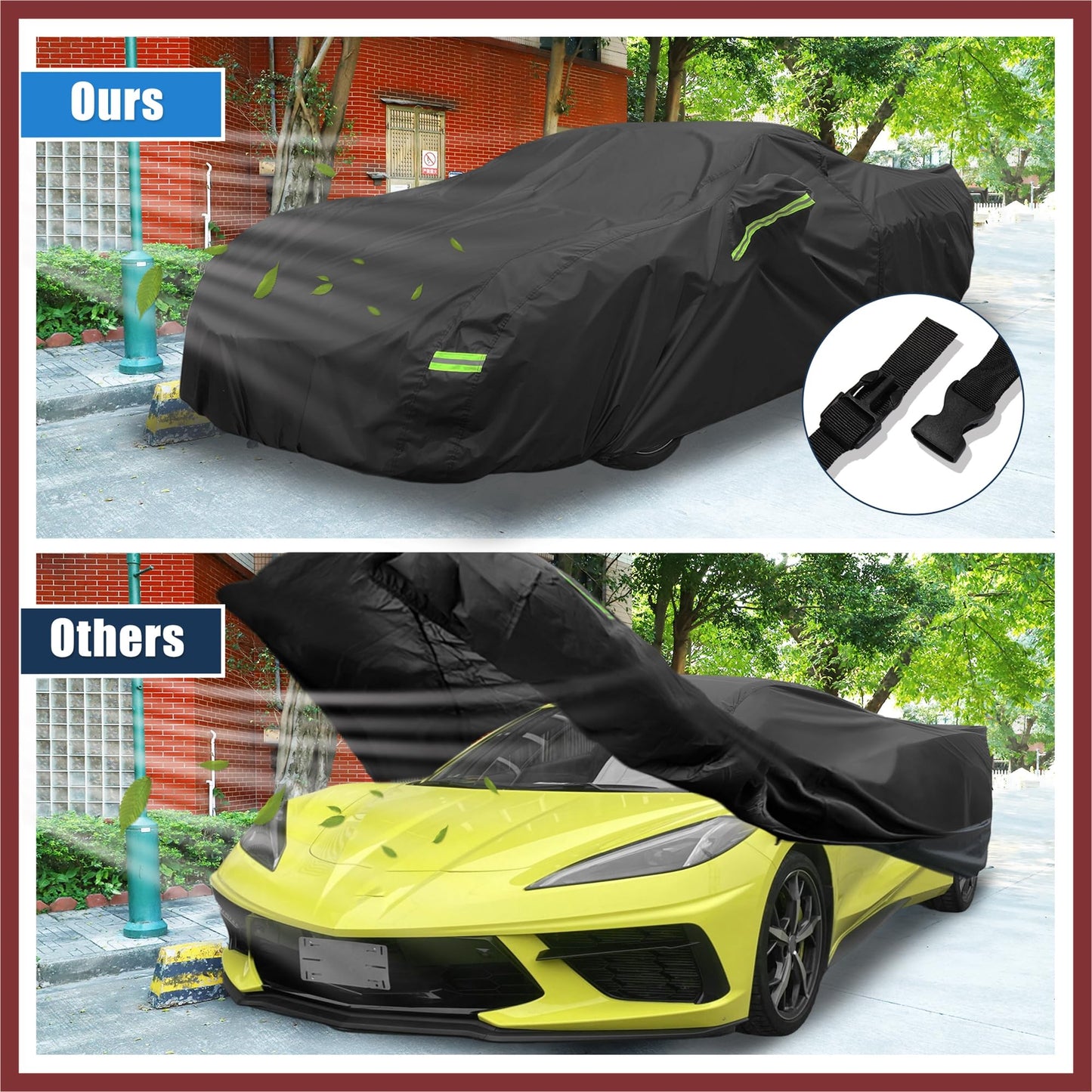 HEROFFIX Waterproof Car Cover for Chevrolet Corvette C4 C5 C6 C7 1984-2019 210D Outdoor Full Car Cover All Weather Windproof Sun Rain Protection with Door Zipper Replace Parts