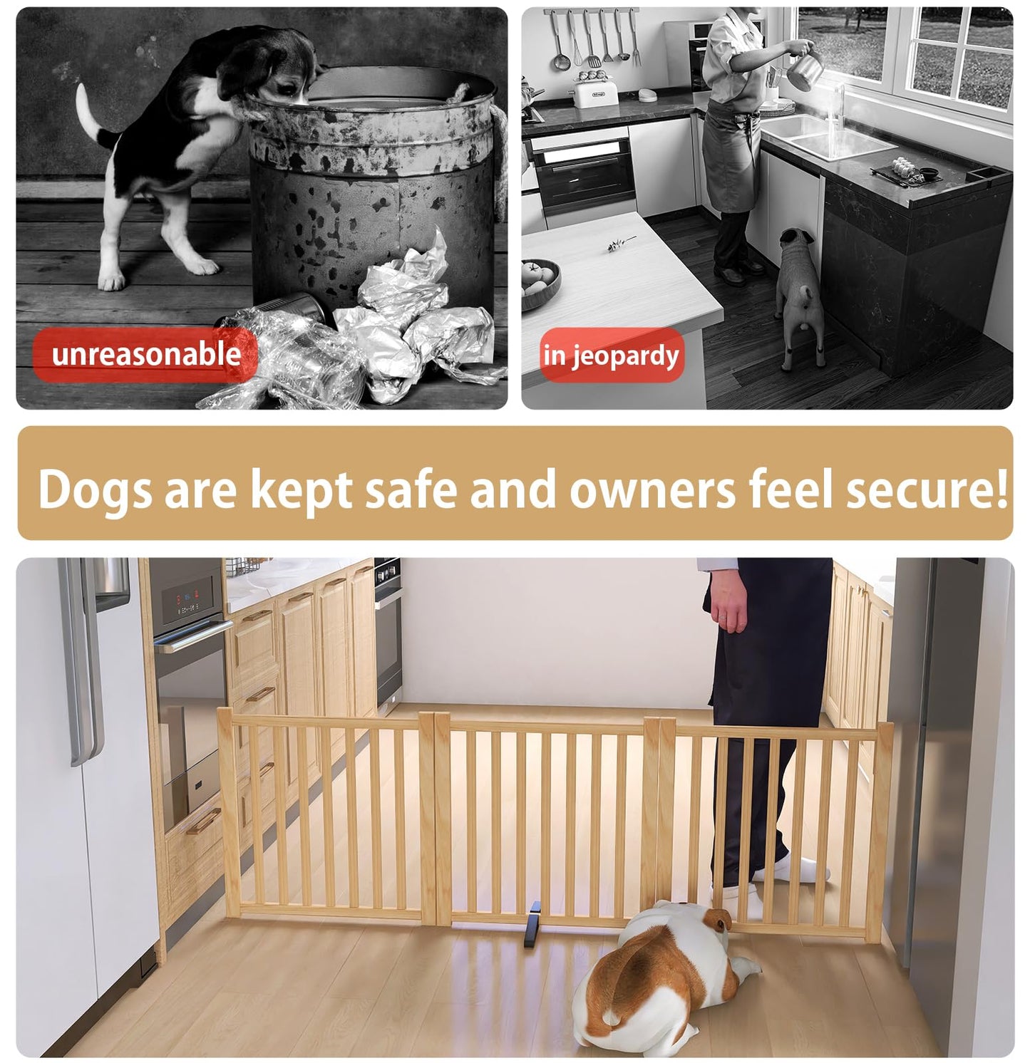 Oapety Solid Wood Freestanding Pet Gate,Nature Wood Dog Gates for Doorways The House,Pet Gate for Stairs,Freestanding Indoor Gate Safety Fence (H 23.6'' 3 Panel)