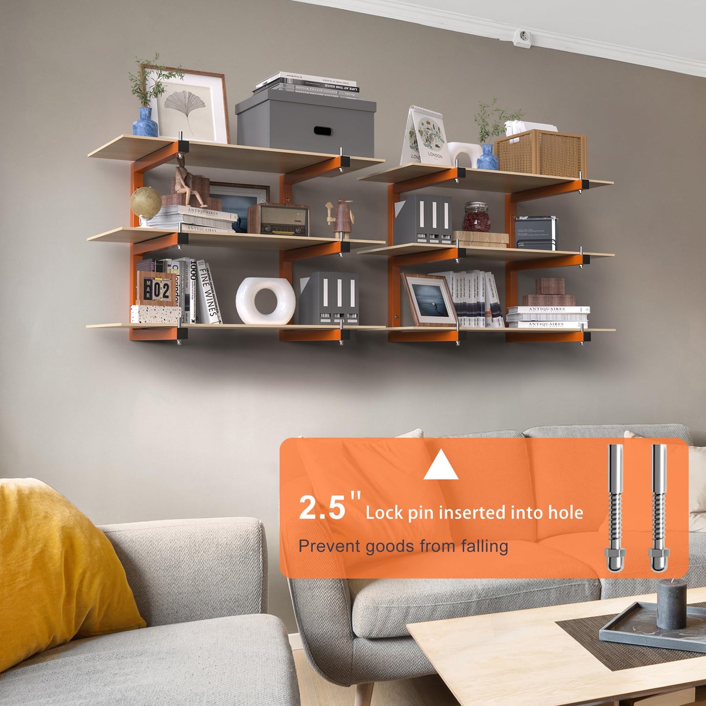 Lumber Rack Wall-Mounted Lumber Storage Rack, Heavy Duty Wood Storage Racks with 6-Level System, 1320 Lb Durable Garage Wood Organizer, Orange Lumber Metal Racks for Indoor and Outdoor (4 Pack)
