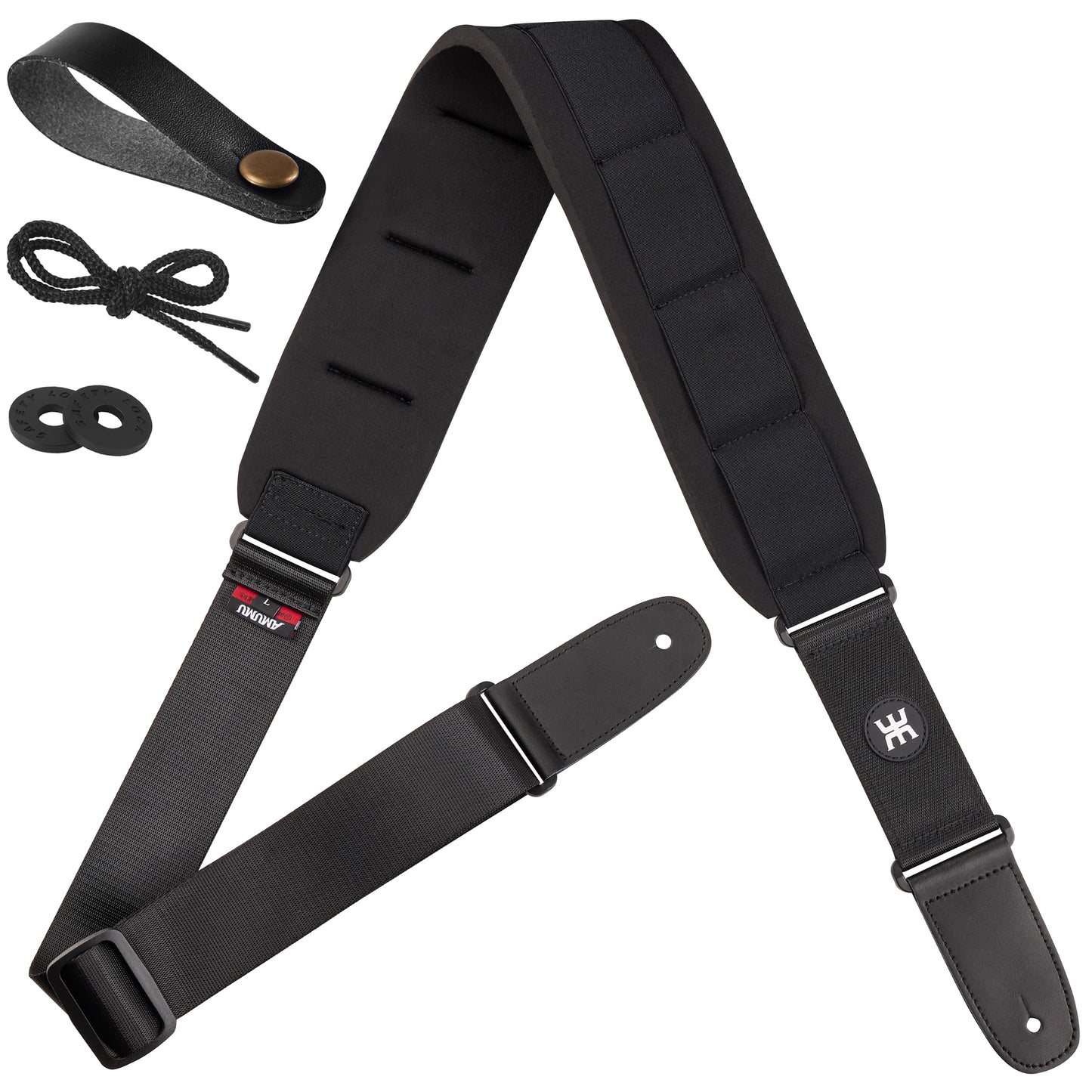 Amumu Neoprene Guitar Strap with 3.3'' Wide Memory-Foam Padded for Electric Guitar Bass Guitar Adjustable Length from 49'' to 63''