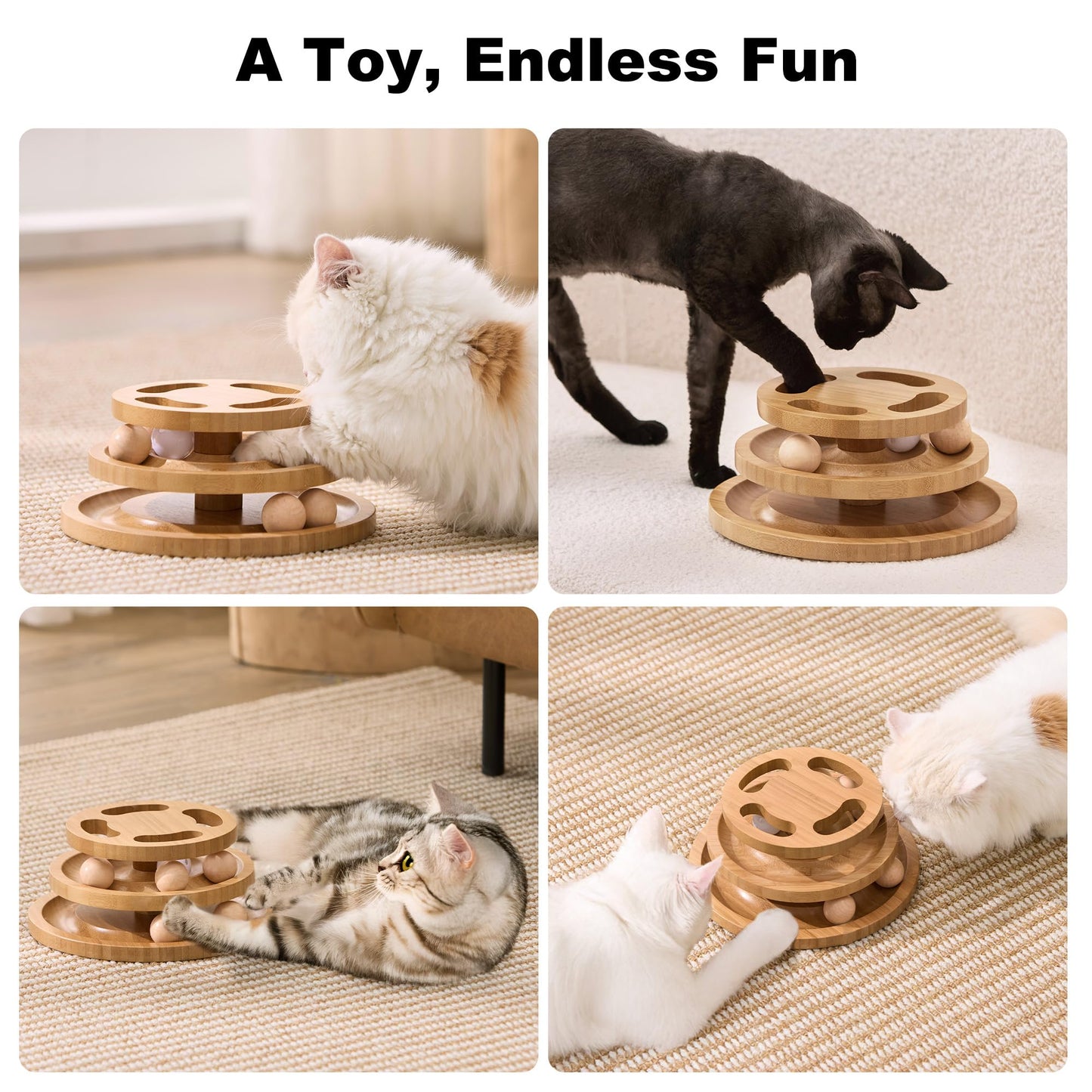 ZOMISIA Cat Ball Track Toy with Puzzle Top, Wooden Cat Toys for Indoor Cats with Spinning Balls, Interactive Large Cat Ball Tower for Kitten Exercise Mental Physical