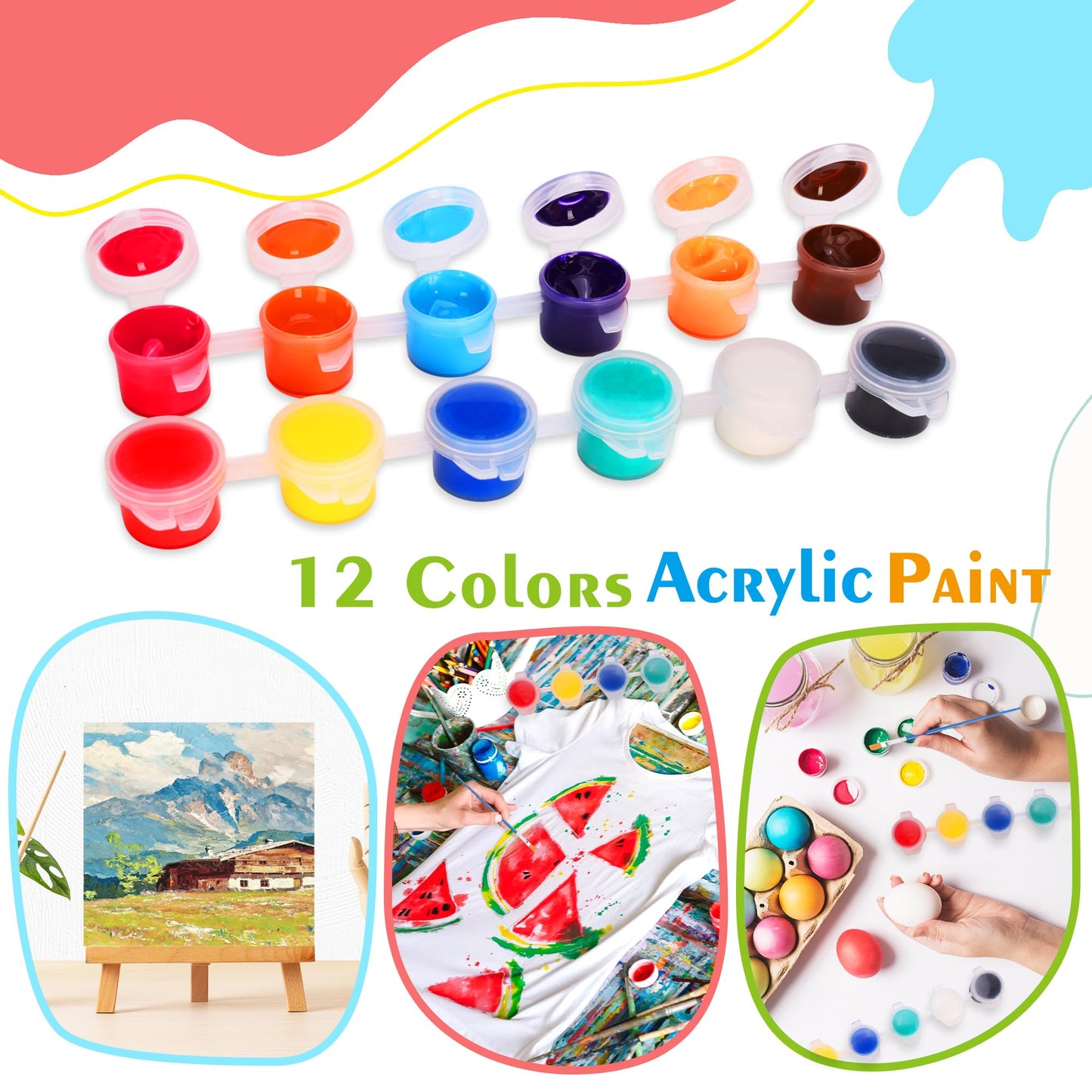 10 Sets Acrylic Paint Kit with 4 x 4 Inch Mini Canvases, Stretched Easel, Acrylic Paint, Palette and Brush, Art Set for Artist Kids Birthday Party Supplies Favors