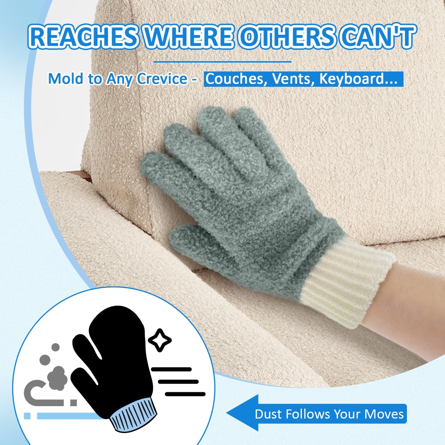 Microfiber dusting Gloves Clean Hard-to-Reach Places Car Detailing Blind Cleaning Highly aborbent Lint Free Multicolor 4prs L/XL