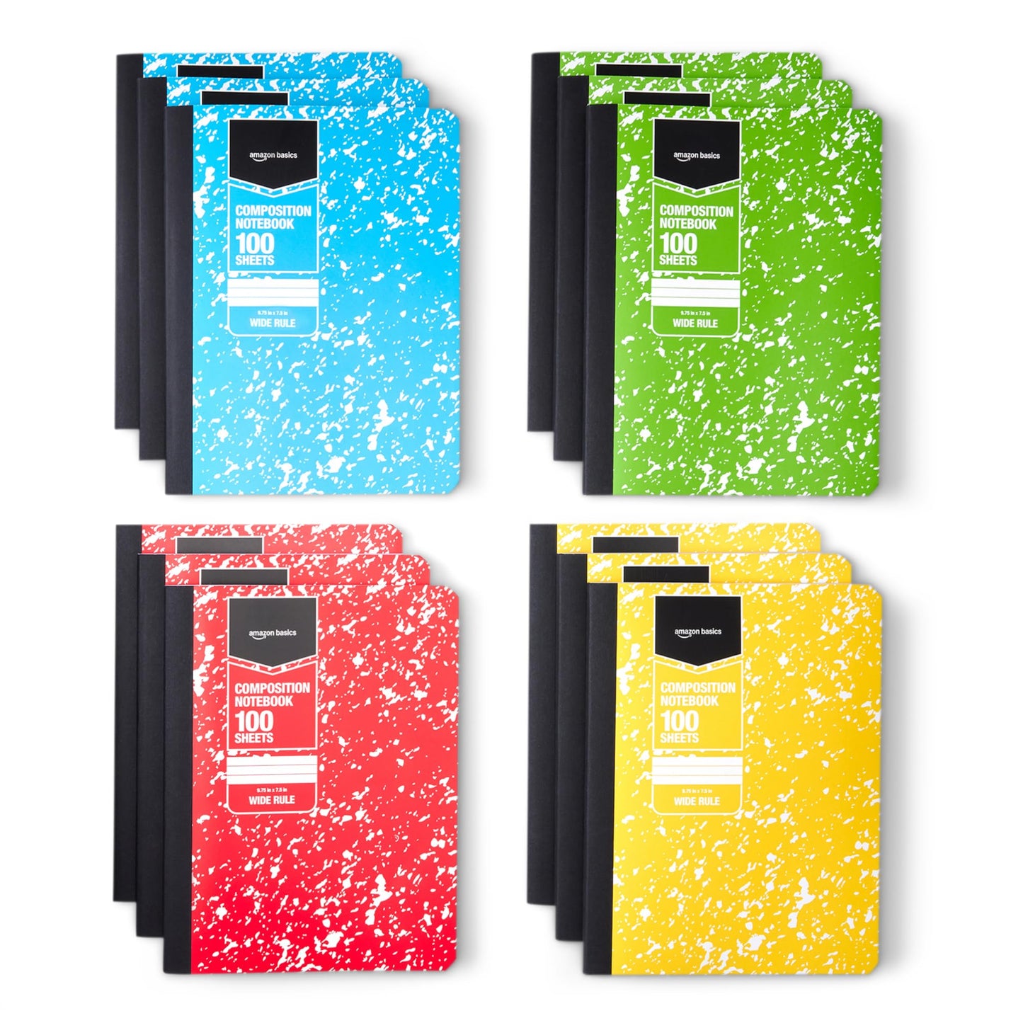 Amazon Basics Composition Notebook, Wide Ruled, 100 Sheets, 12 pack, Assorted Marble Colors