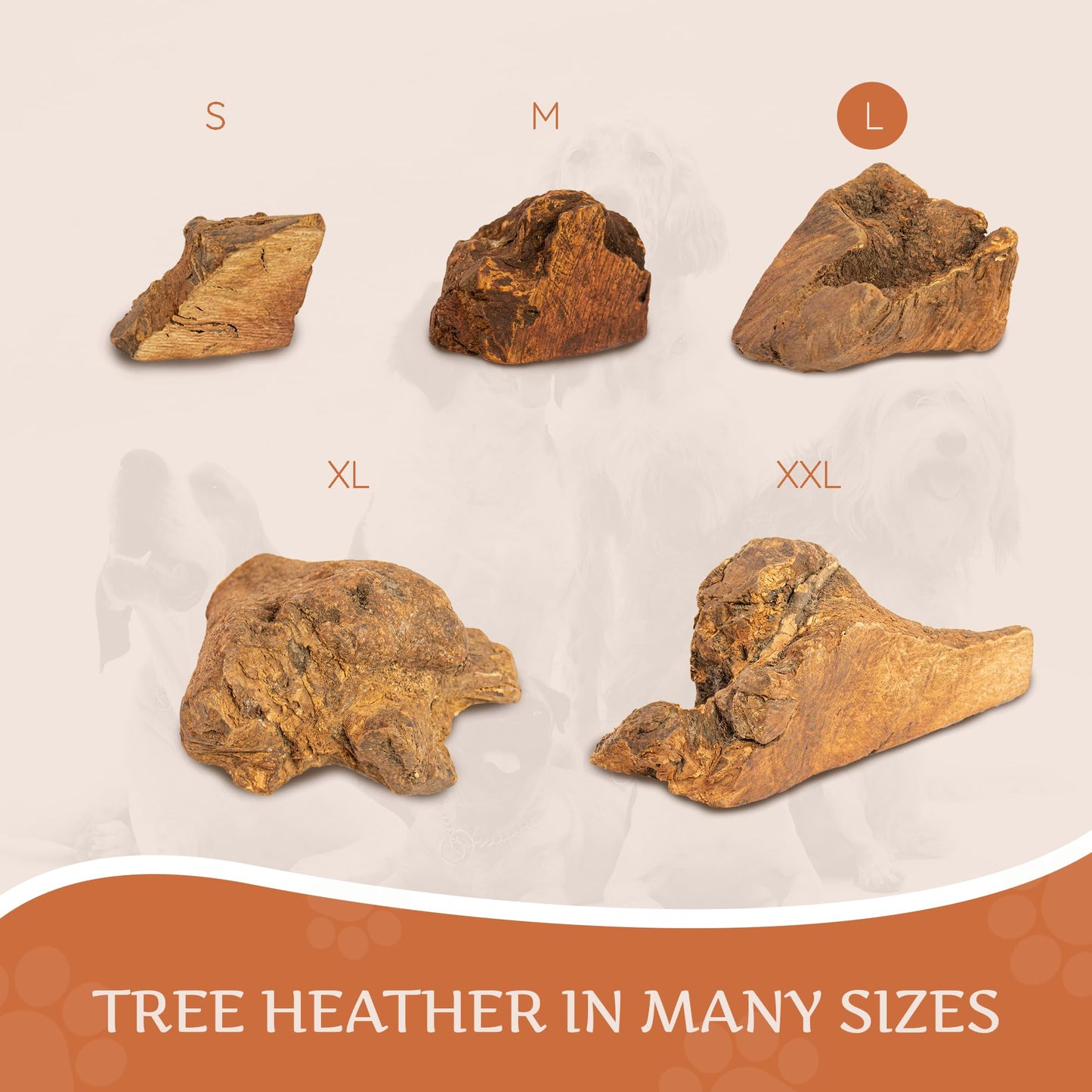 Wildfang® Tree Heather Root for Dogs, L – Splinter-Free Chewing Root, Natural Wood Chew Toy for Aggressive Chewers, Odourless Dog Chew Toy for Healthy Teeth & Gums (for Dogs 25–45 kg), Pack of 3