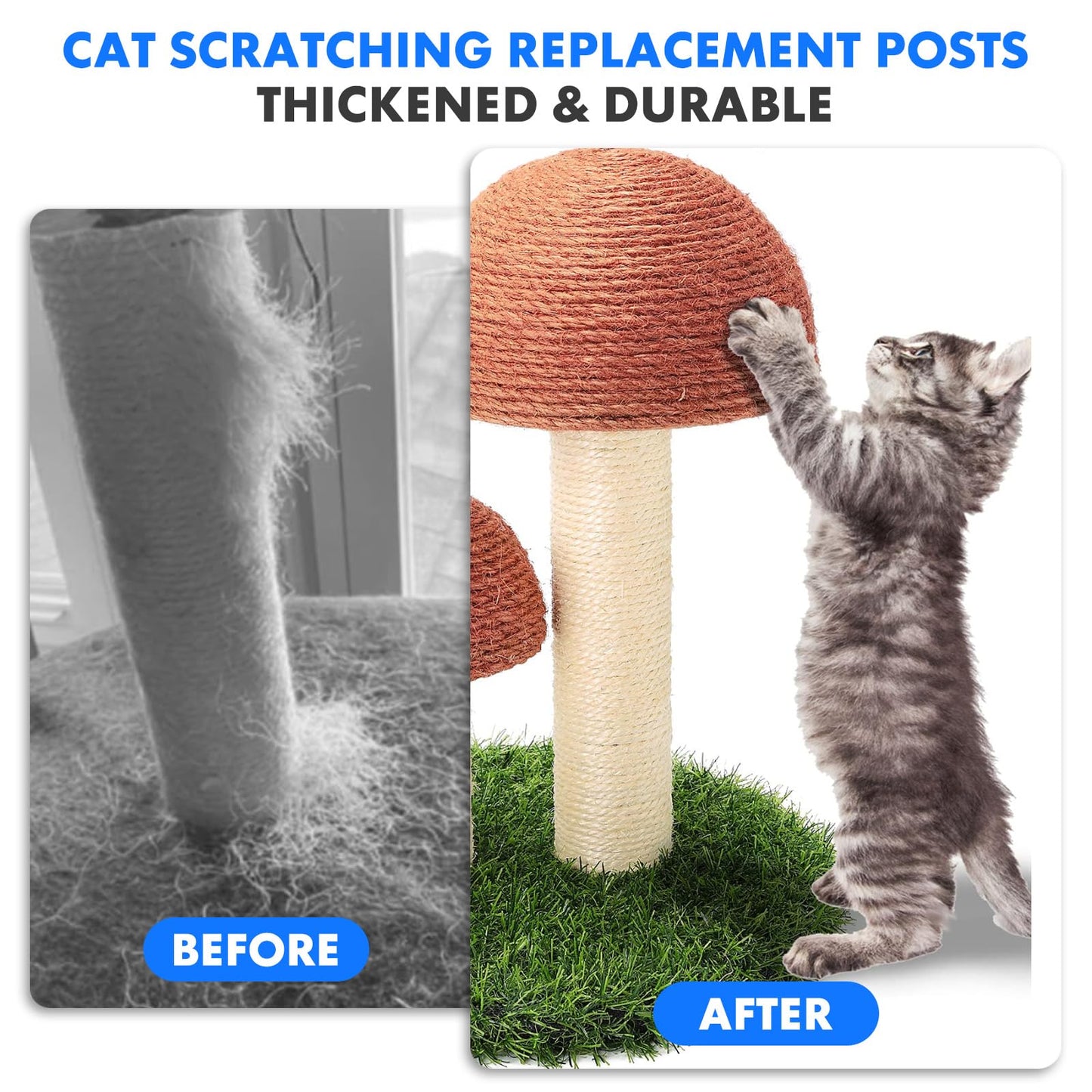 PowerKing Thick Natural Sisal Replacement Scratching Post,15.7" Length, 4.5" Thick, 2Pcs M8 Cat Scratch Post Refill Poles, Ideal for Refurbishment, Includes Screws (White)