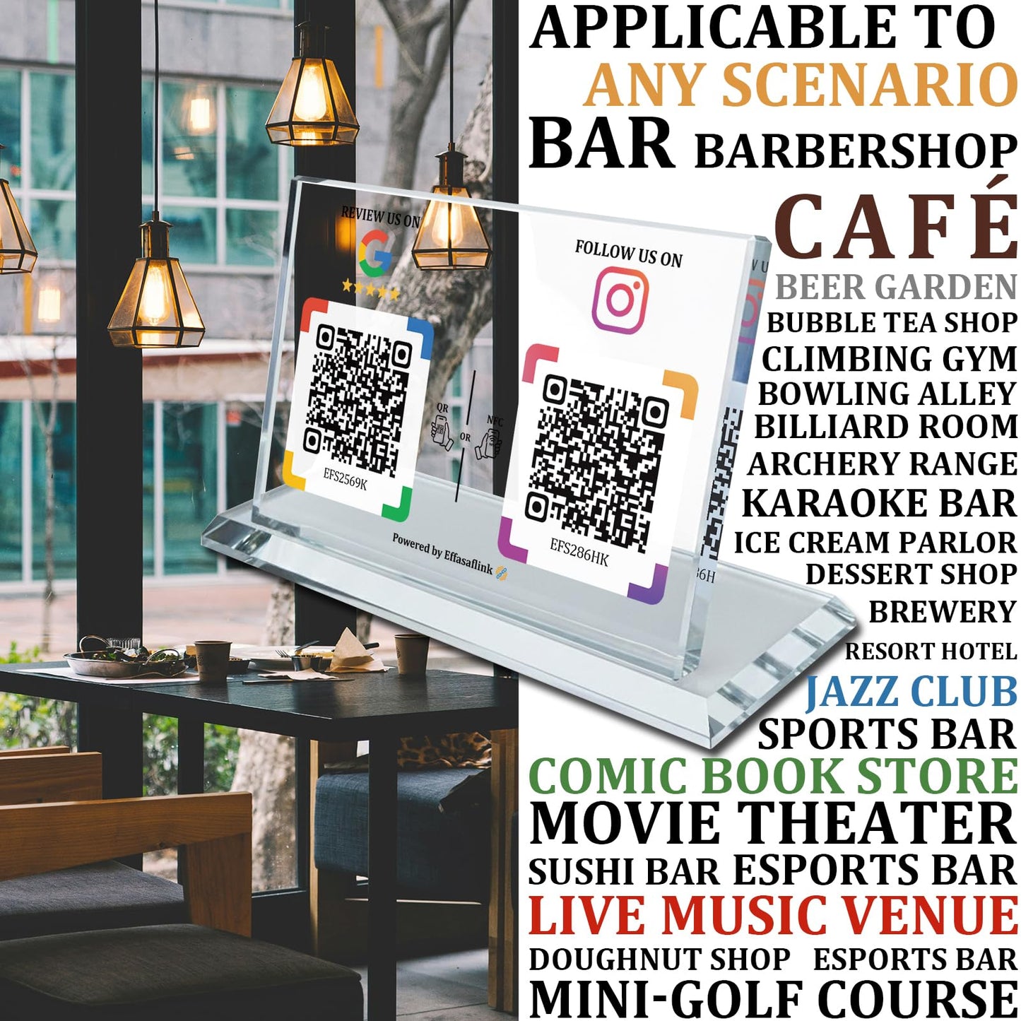 Dual Social Media Crystal Stand with NFC & QR Code - Compatible with Google Review Page & Official Websites, Boost Business Reviews & Social Media Following, No App, No Subscription, Lifetime Promotional Desktop Decor for Business