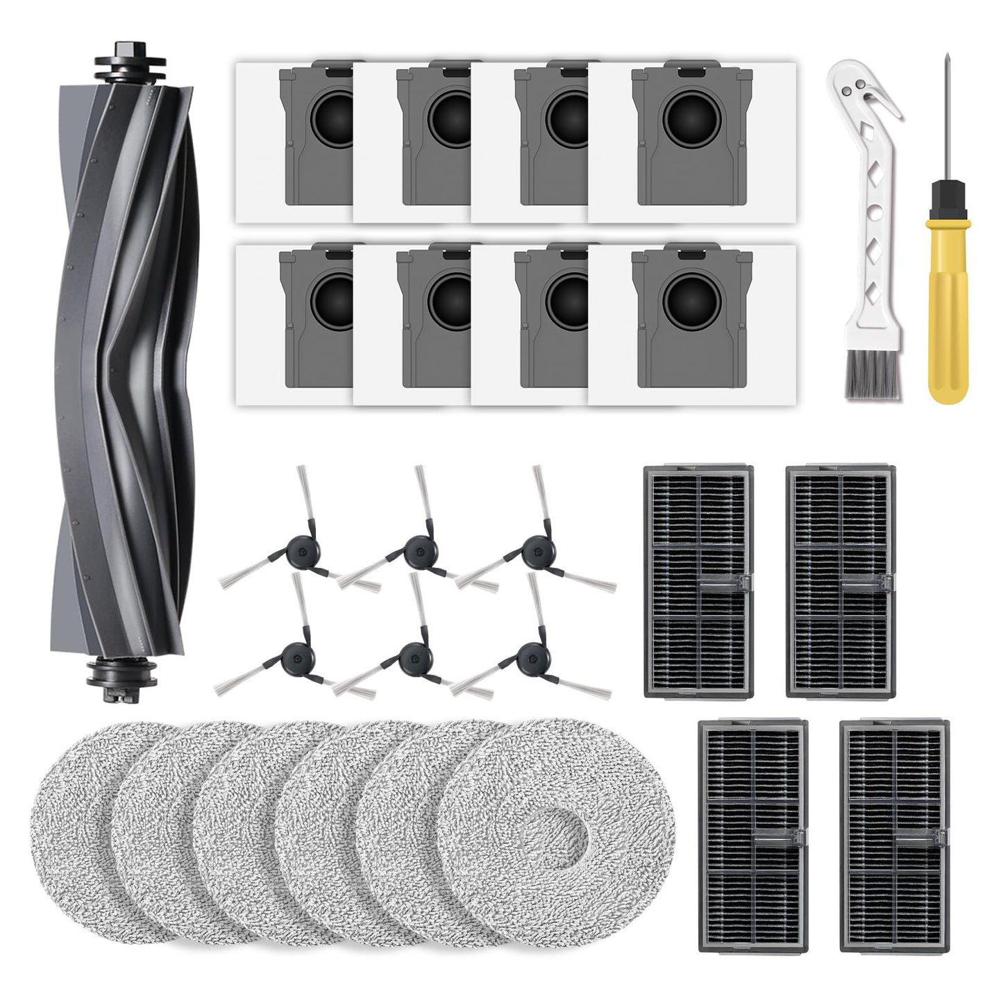 Klypticfit 25Pcs Replacement Accessories Kits Compatible with Dreame X40 Ultra / L40 Ultra / X40 Master / L40 Gen2 for P10 Pro Ultra - 1 Main Brush, 4 Filters, 6 Mop Pads, 8 Dust Bags, 6 Side Brush