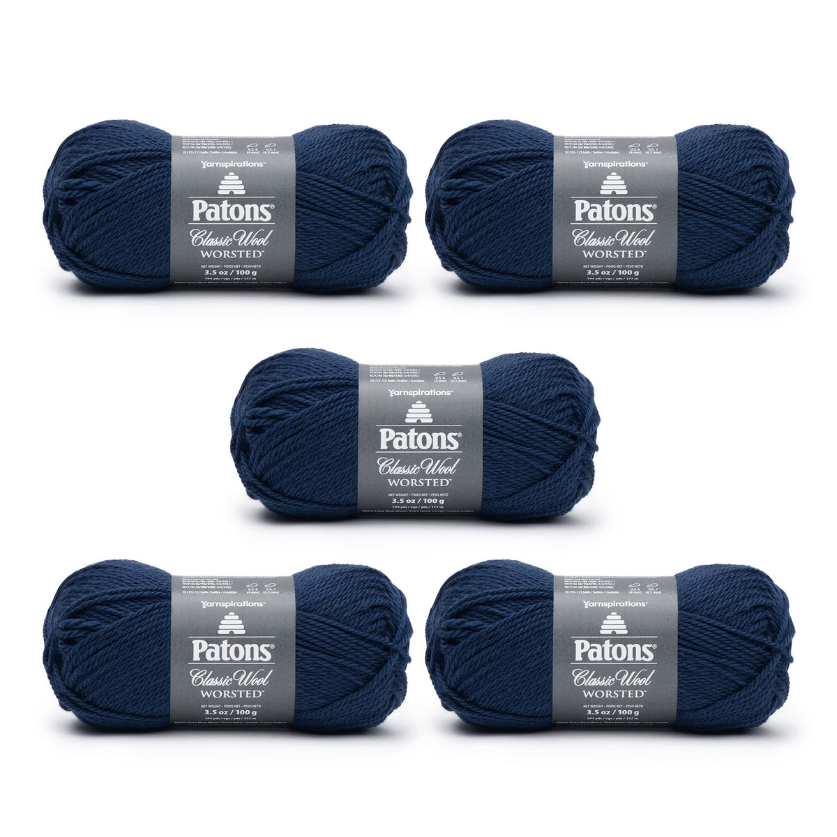 Patons Classic Wool Navy Blue Yarn - 5 Pack of 3.5oz/100g - Wool - 4 Medium - 210 Yards - Knitting/Crochet