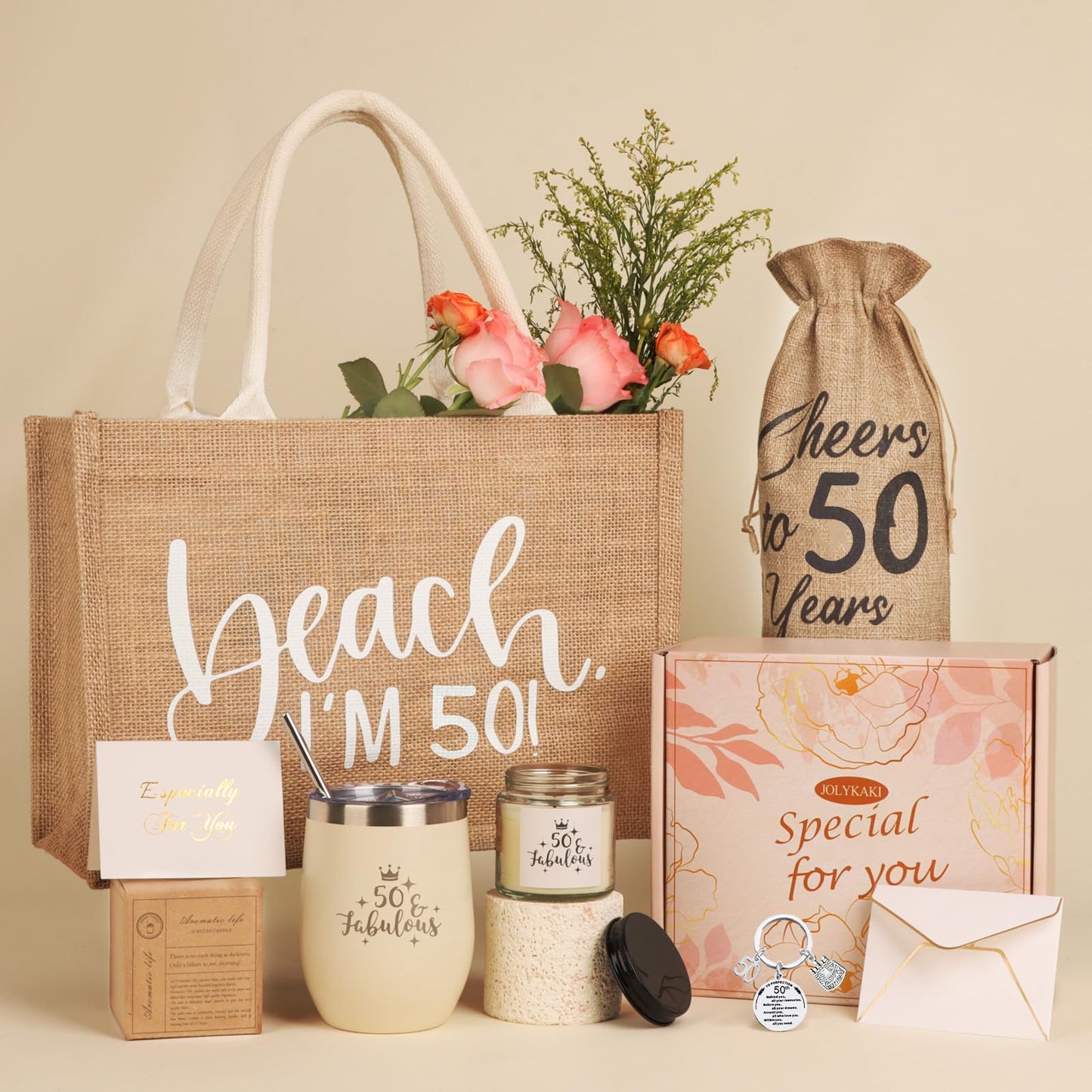 50th Birthday Gifts for Women, Gifts for 50th Birthday Woman, 50 Birthday Gifts Ideas for Her, Best 50 Fabulous 1975 Birthday Gifts Basket for Mom Sister Friend Wife Daughter Coworker