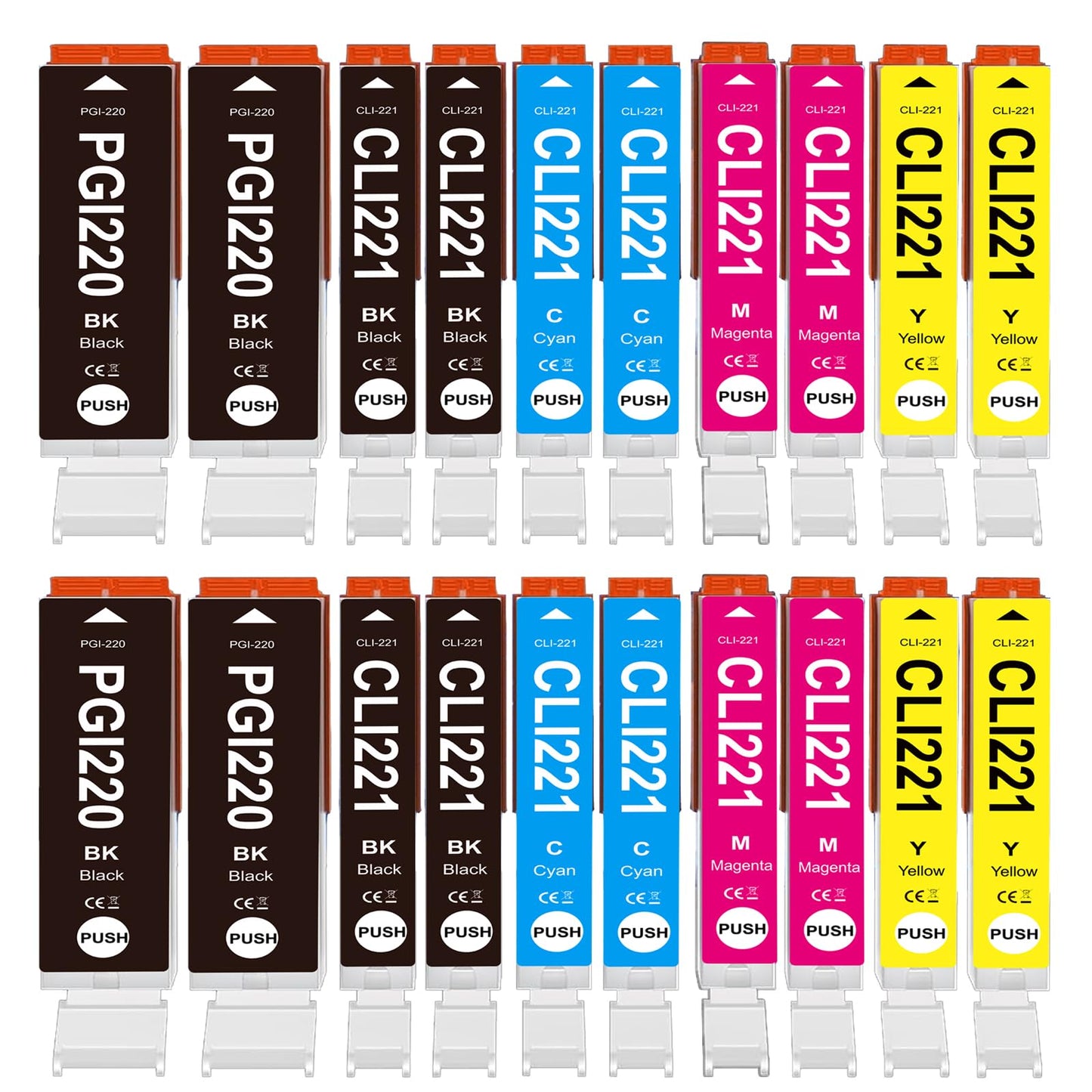 Compatible PGI-220 CLI-221 Ink Cartridge Replacement for Canon Pixma MX870 MP560 MP620 MX860 iP3600 iP4600 iP4700 MP990 MP980 MP640 (4 XL Black, 4 Black, 4 Cyan, 4 Magenta, 4 Yellow) 20 Pack