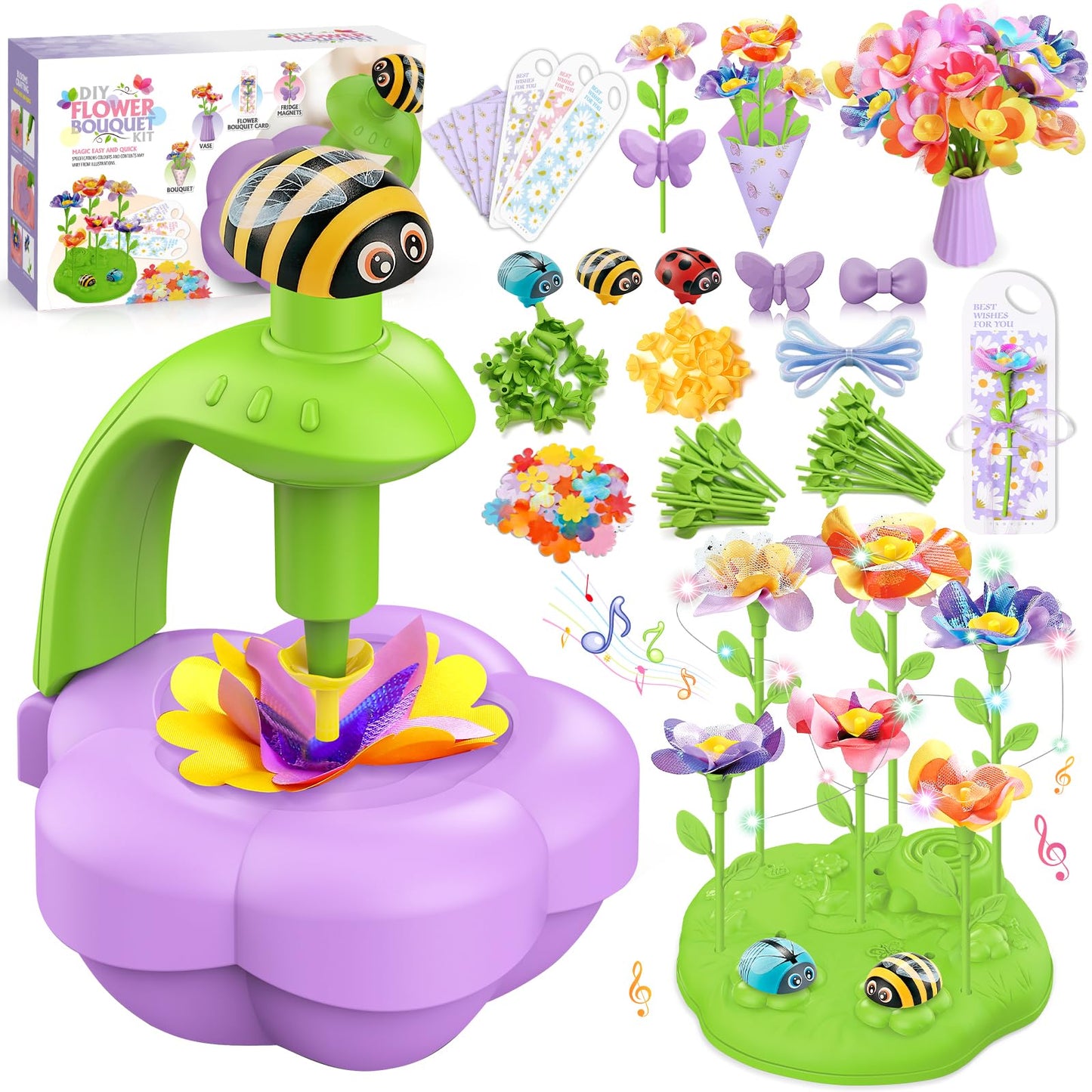 Fabric Flower Bouquets Toys, DIY Arts and Crafts Kit Toys for Kids Ages 4-8, Preschool Educational Activity Toy, Toddler Girls Christmas Birthday gifts for 4 5 6 7 8 Year Old Girl