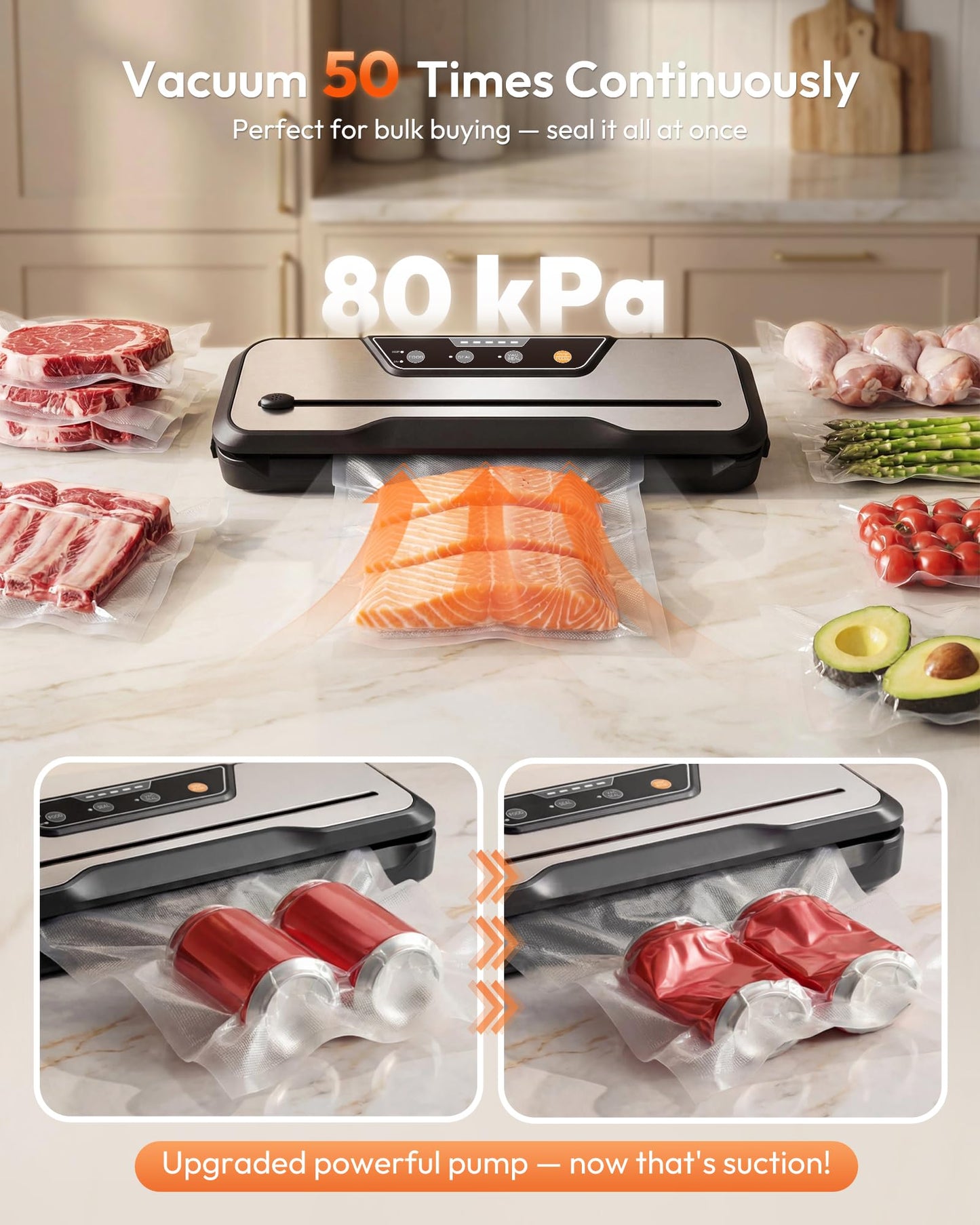 Toprime Vacuum Sealer Machine VS6612, 80kPa Powerful Food Sealer Built-in Cutter with Sealing Bag and Hose, Vacuum Air Sealing System for Seal a Meal and Sous Vide