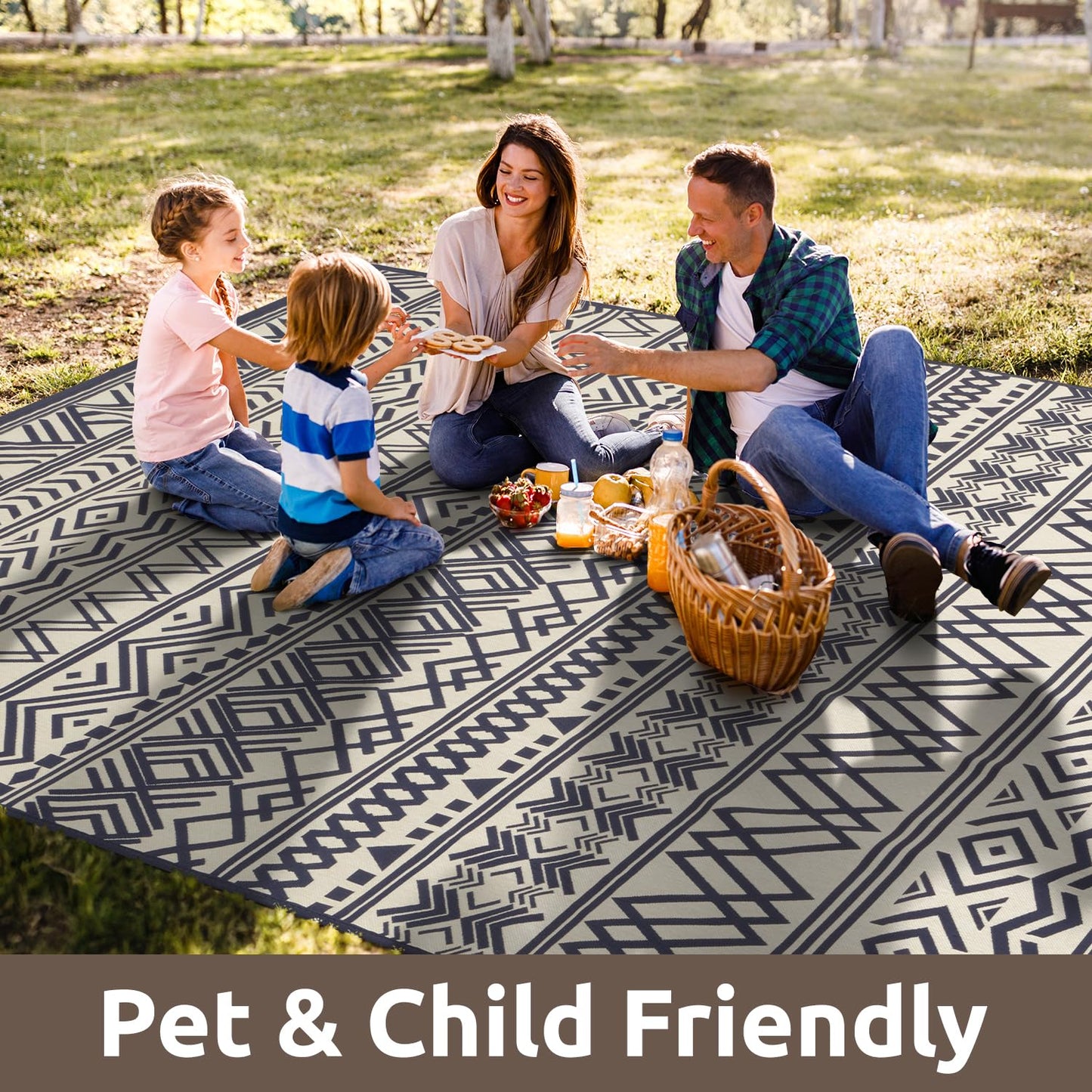 4x6 Outdoor Rug Braided Indoor Outdoor Rugs Carpet Non Slip Outdoor Patio Rug with Rubber Particles Backing, Boho Outdoor Area Rug for Patio Deck Front Porch Balcony Backyard Living Room, Navy
