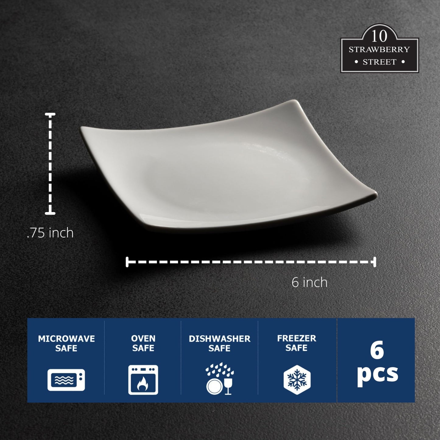 Simply Coupe Square Dish 6'' Appetizer Plate, Set of 6